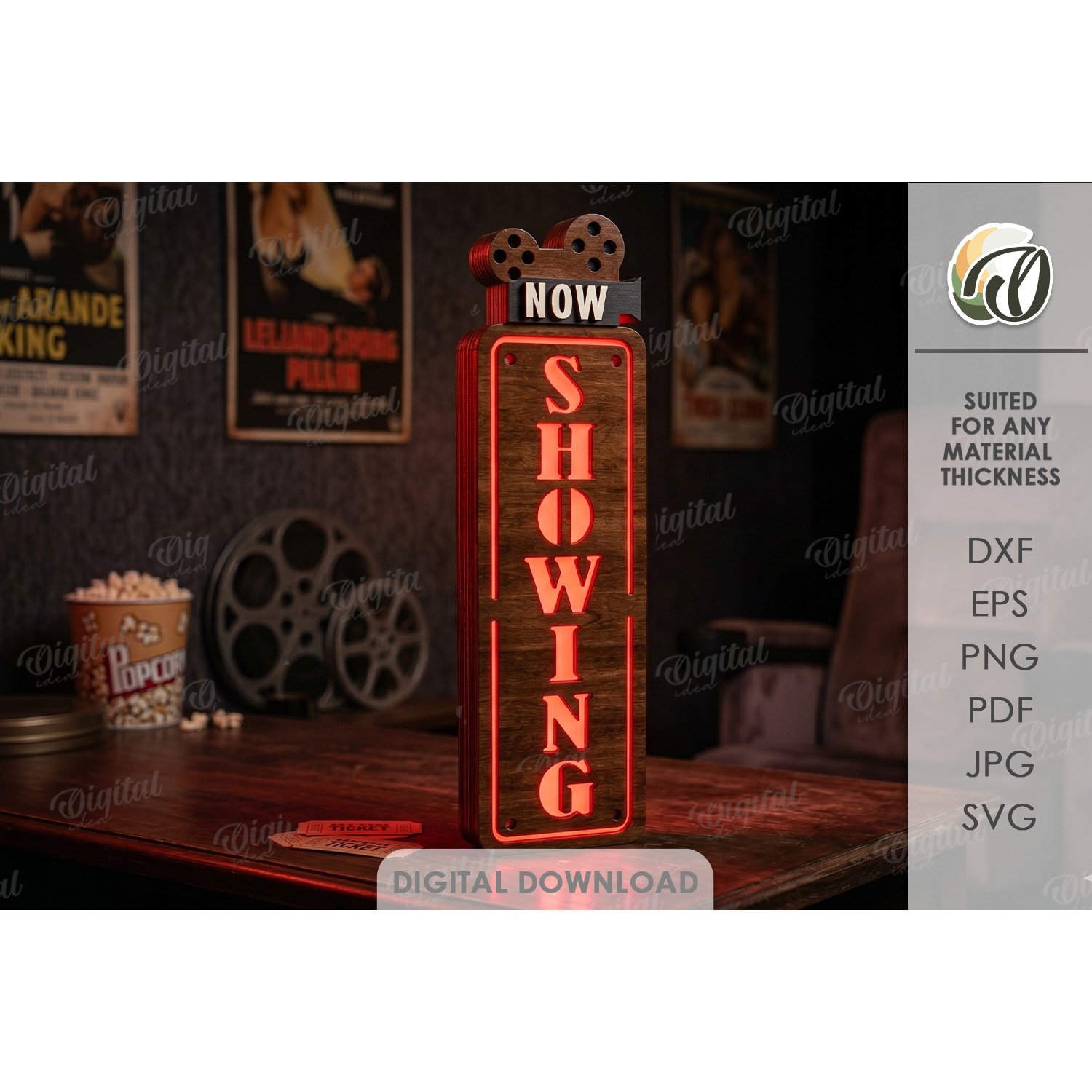 3D Movie Theater Night Lamp Laser Cut. Now Showing SVG