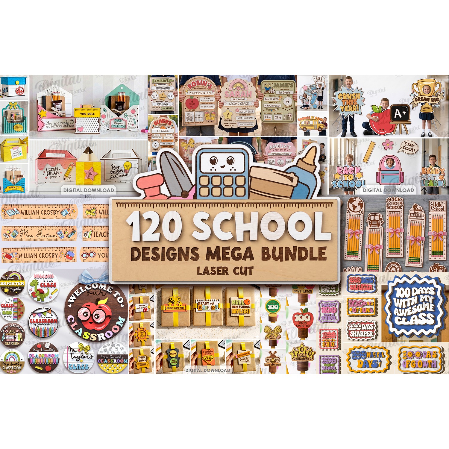 3D School Mega Bundle Laser Cut. Back to school SVG. Teacher