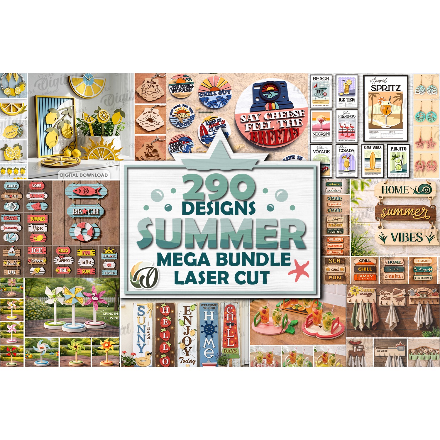 3D Summer Mega bundle laser cut. Sea home decor SVG. Beach