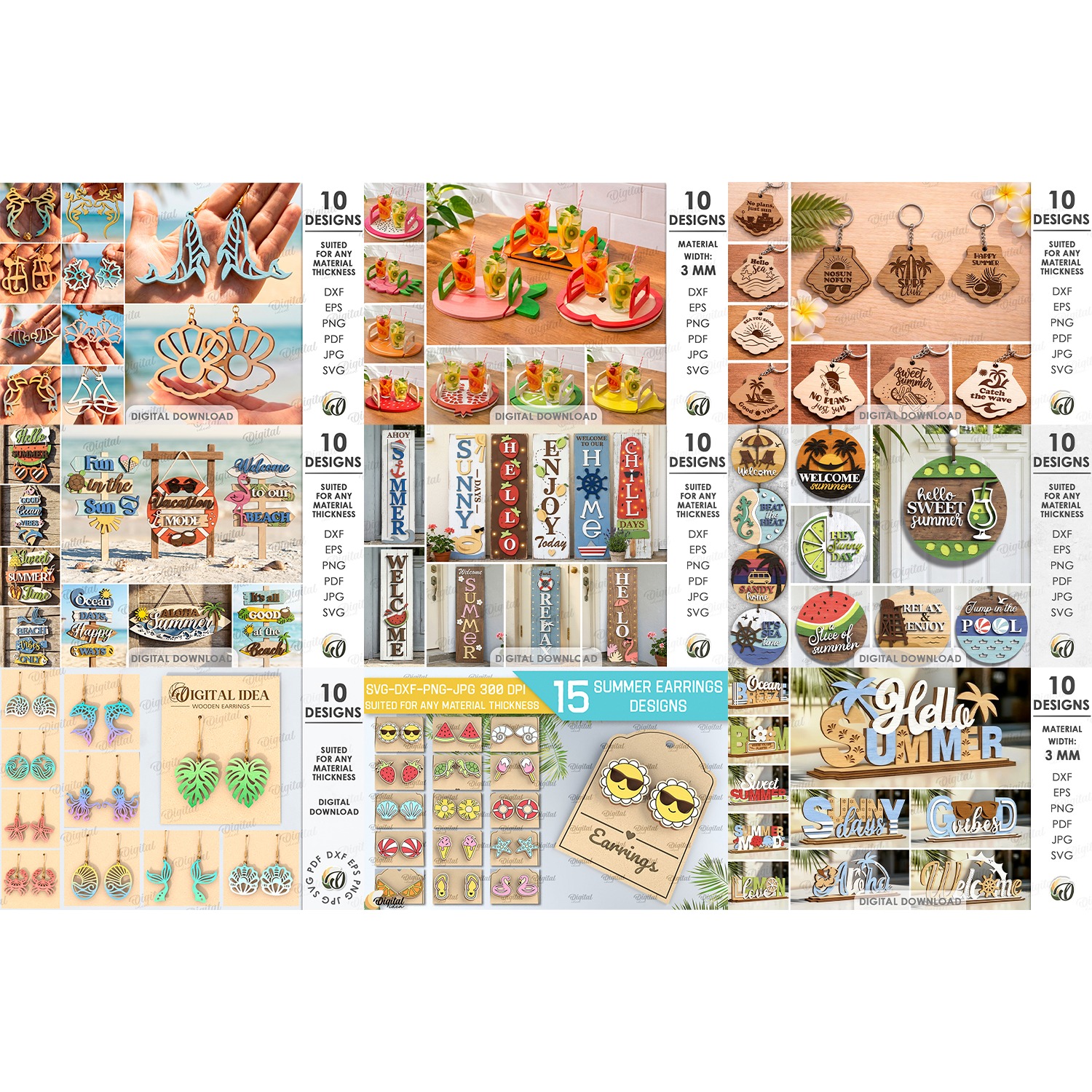 3D Summer Mega bundle laser cut. Sea home decor SVG. Beach 2
