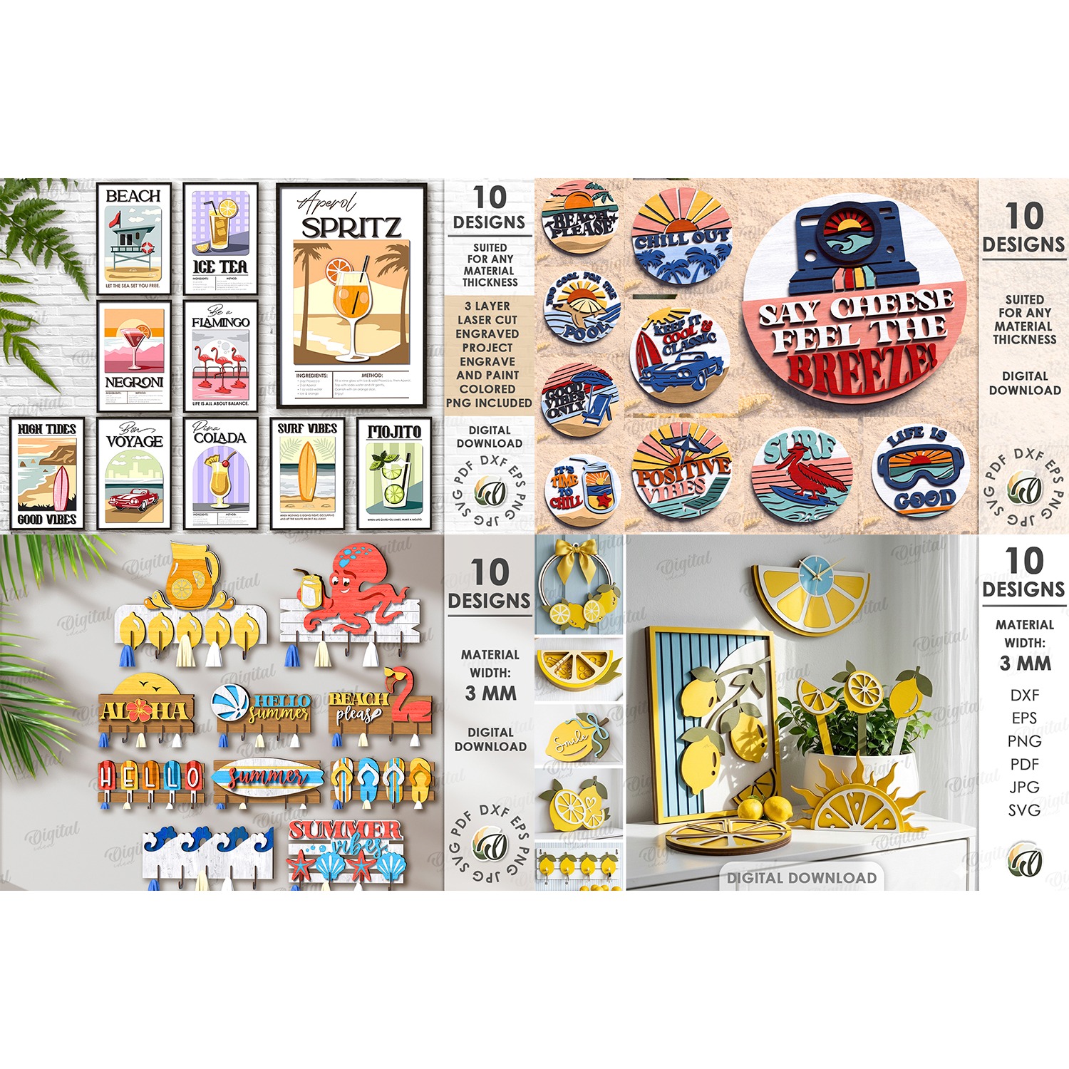 3D Summer Mega bundle laser cut. Sea home decor SVG. Beach 3
