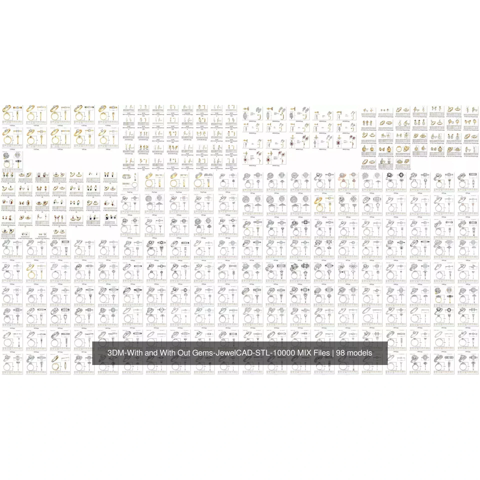 3DM-With and With Out Gems-JewelCAD-STL-10000 MIX Files 3D Model Pack 2