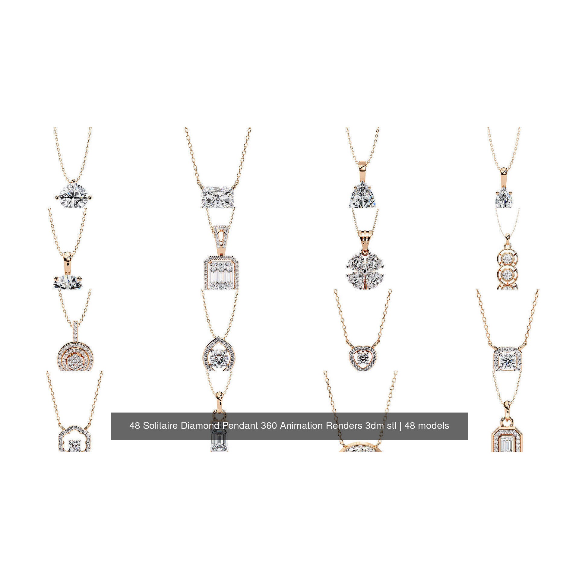 48 Solitaire Diamond Pendant 360 Animation Renders 3dm stl 3D Model Pack 2