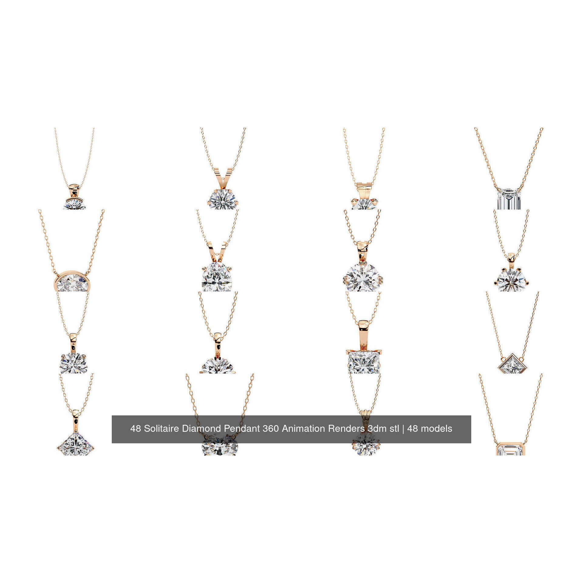48 Solitaire Diamond Pendant 360 Animation Renders 3dm stl 3D Model Pack 4