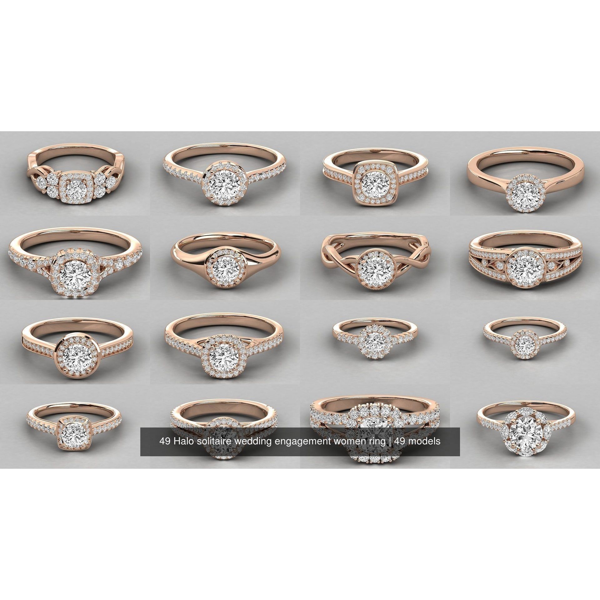 49 Halo solitaire wedding engagement women ring 3D Model Pack 2
