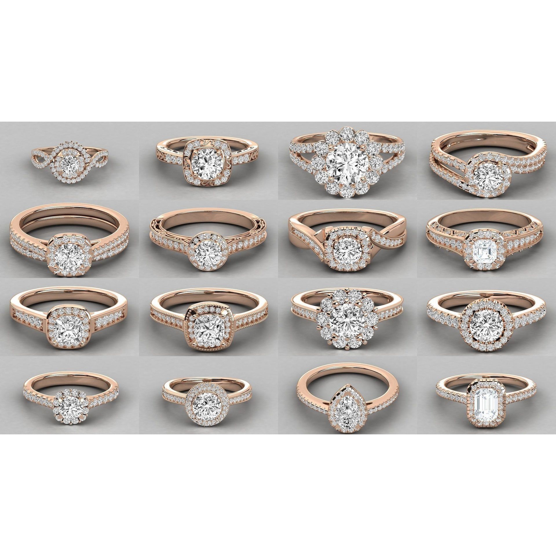 49 Halo solitaire wedding engagement women ring 3D Model Pack 3