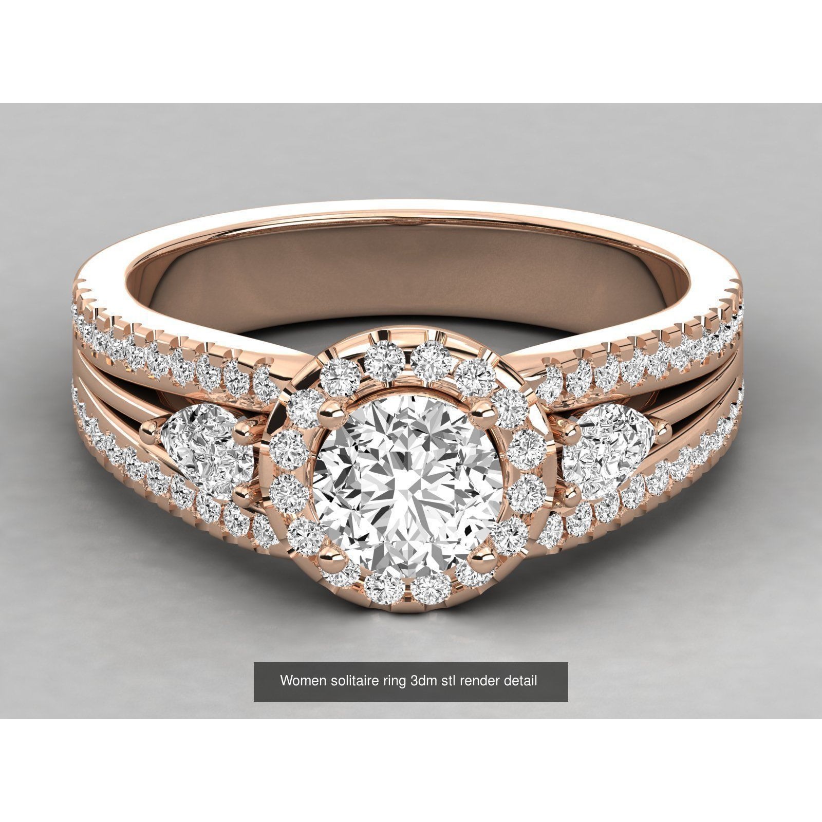 49 Halo solitaire wedding engagement women ring 3D Model Pack 5
