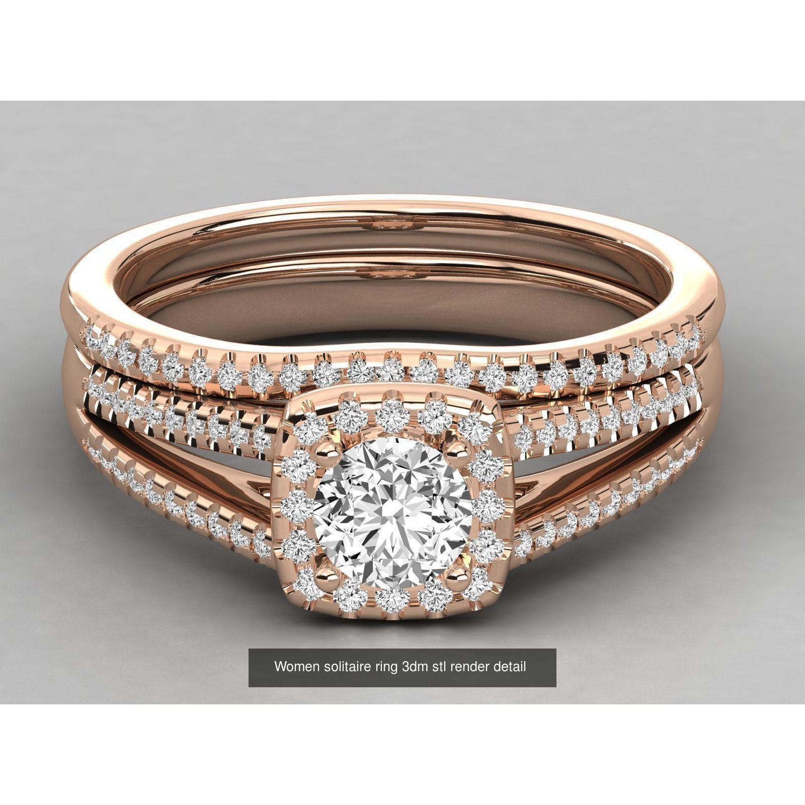 49 Halo solitaire wedding engagement women ring 3D Model Pack 7
