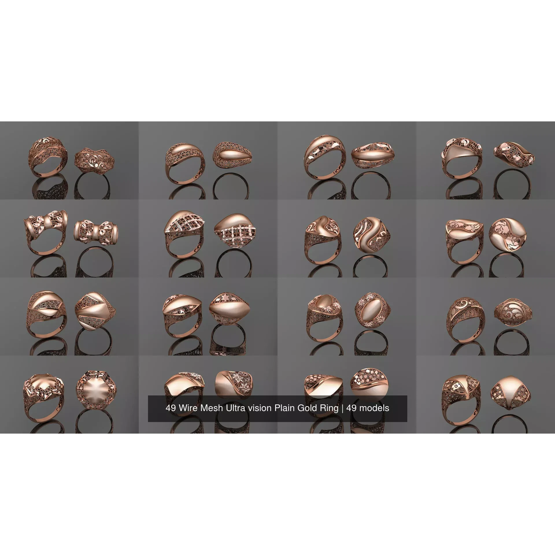 49 Wire Mesh Ultra vision Plain Gold Ring 3D Model Pack