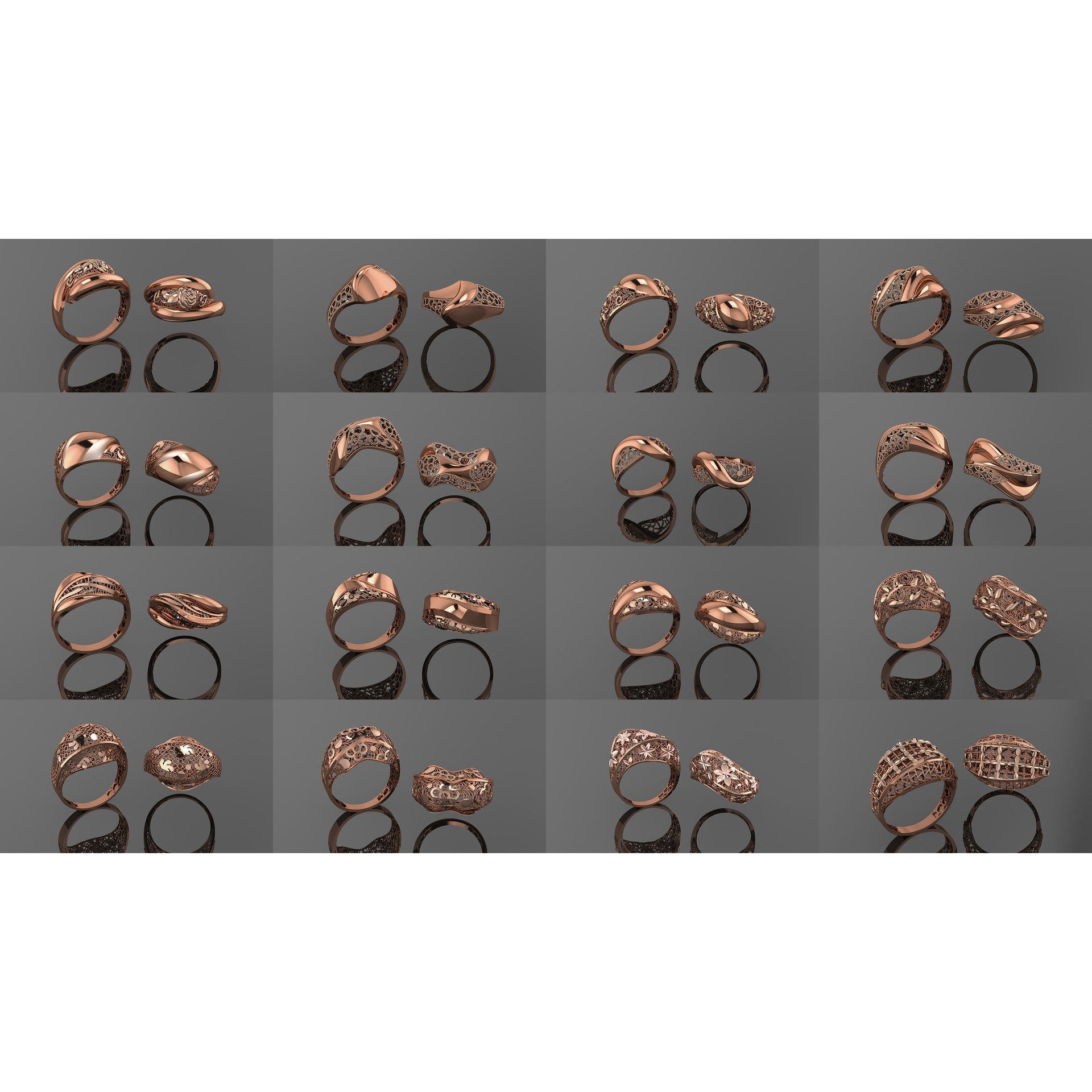 49 Wire Mesh Ultra vision Plain Gold Ring 3D Model Pack 2