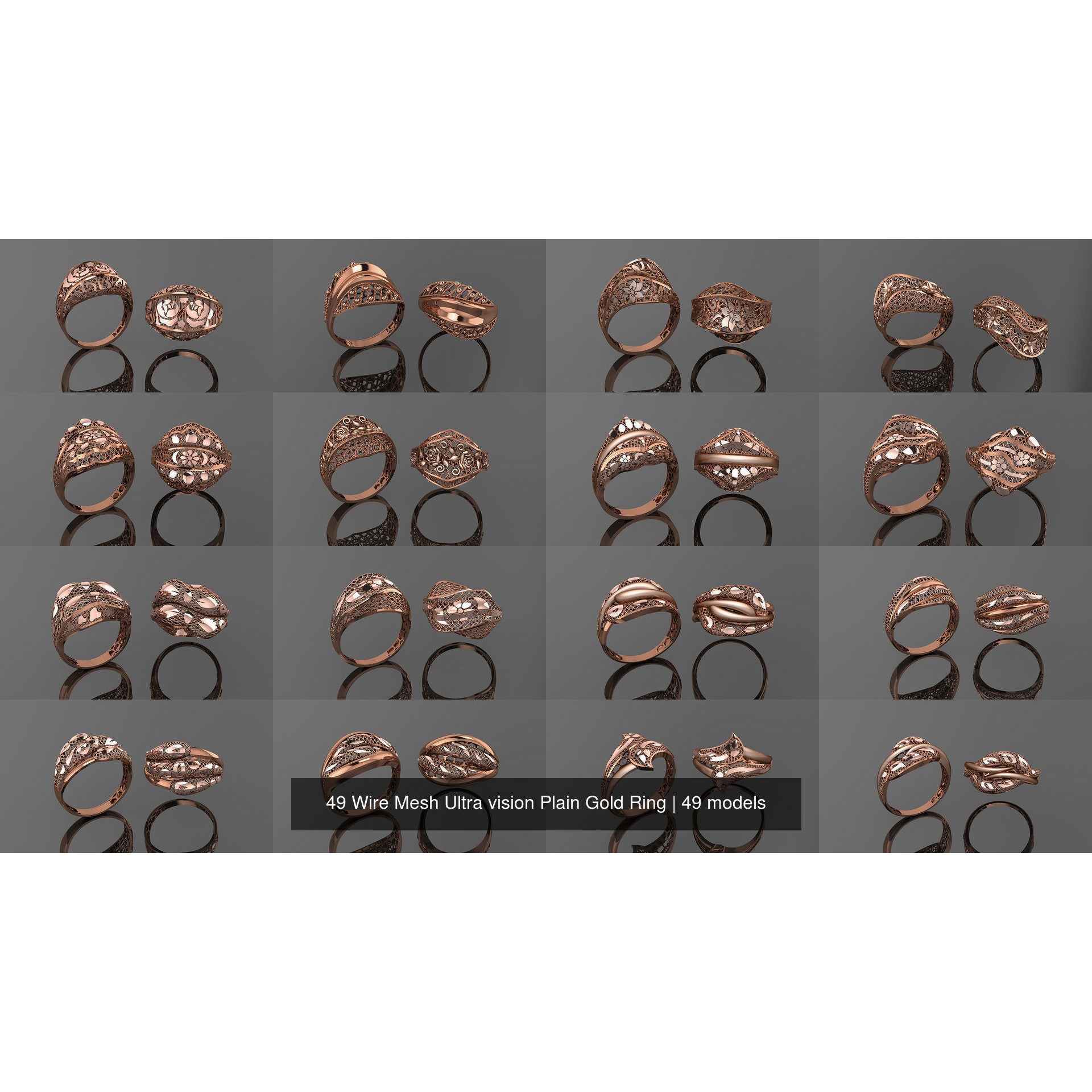 49 Wire Mesh Ultra vision Plain Gold Ring 3D Model Pack 3