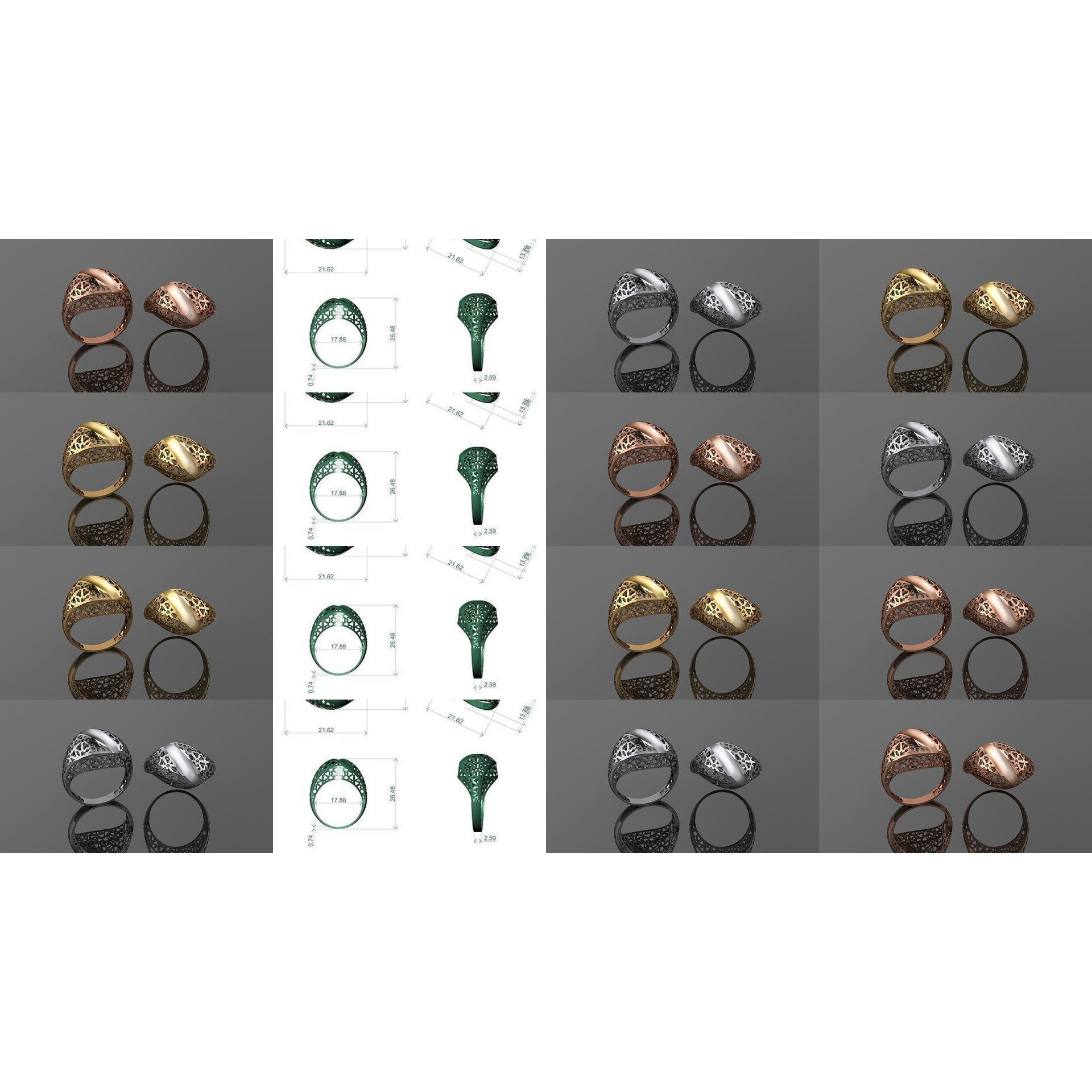 49 Wire Mesh Ultra vision Plain Gold Ring 3D Model Pack 4