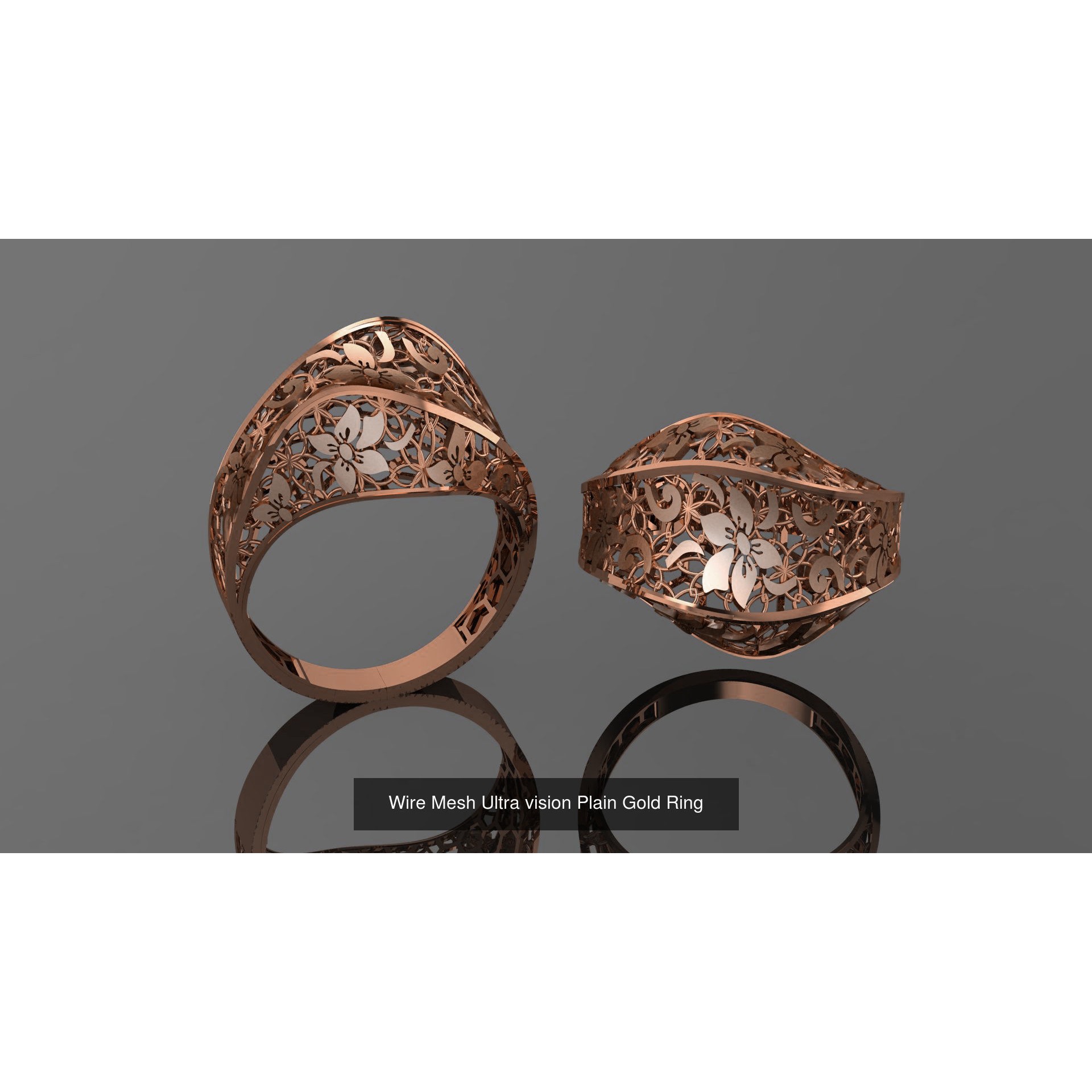 49 Wire Mesh Ultra vision Plain Gold Ring 3D Model Pack 7