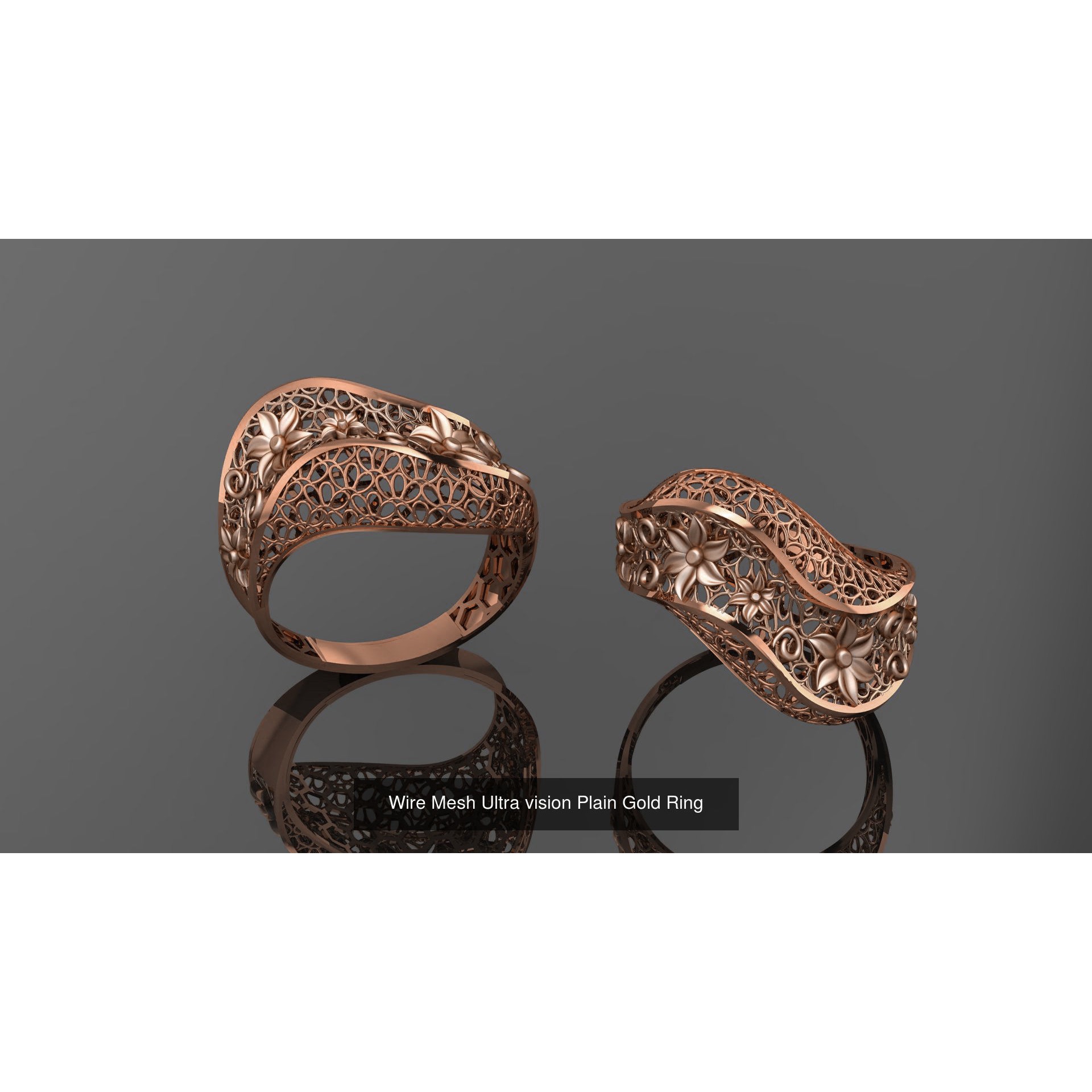 49 Wire Mesh Ultra vision Plain Gold Ring 3D Model Pack 8