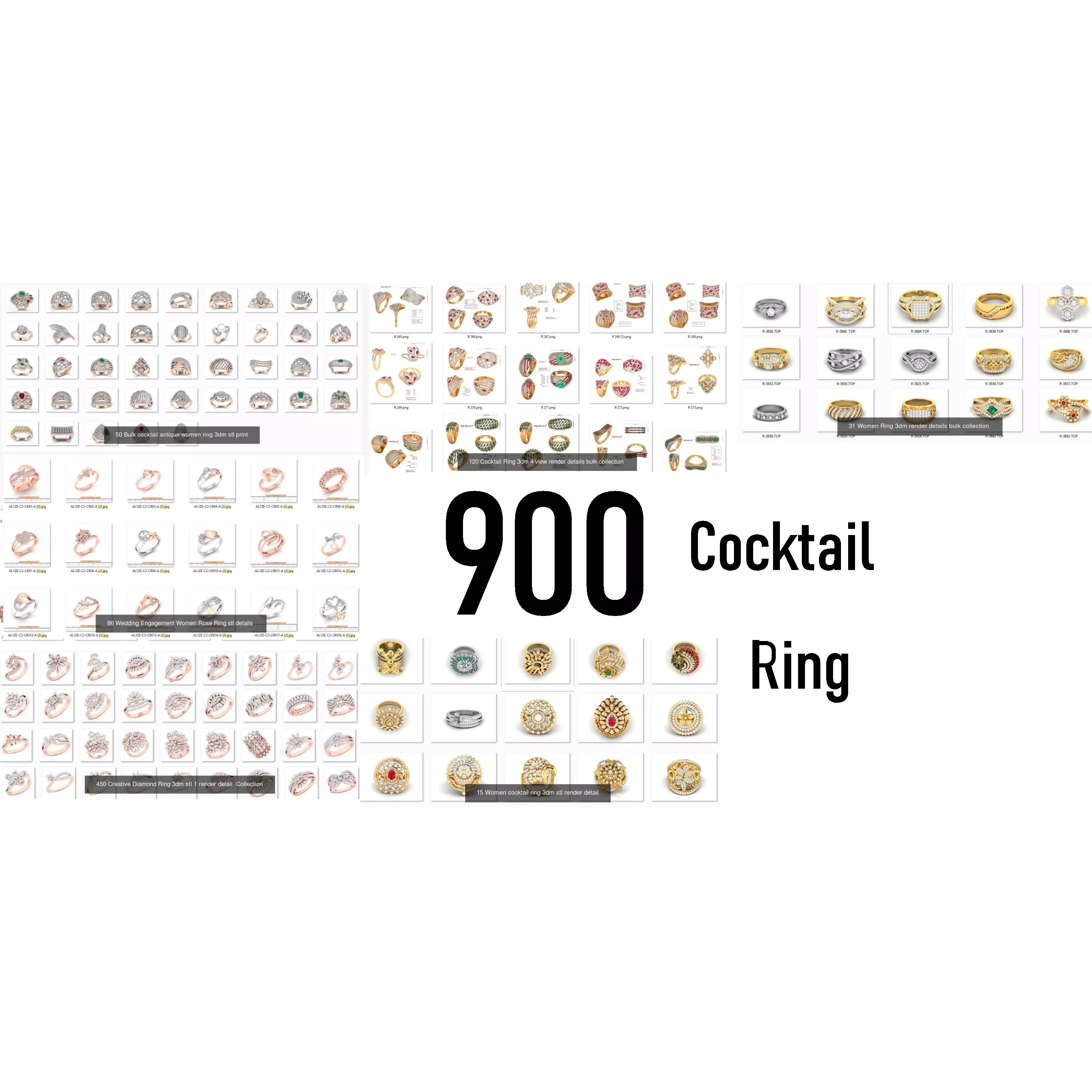 900 Cocktail High Jewelry Rings 3D Model Pack