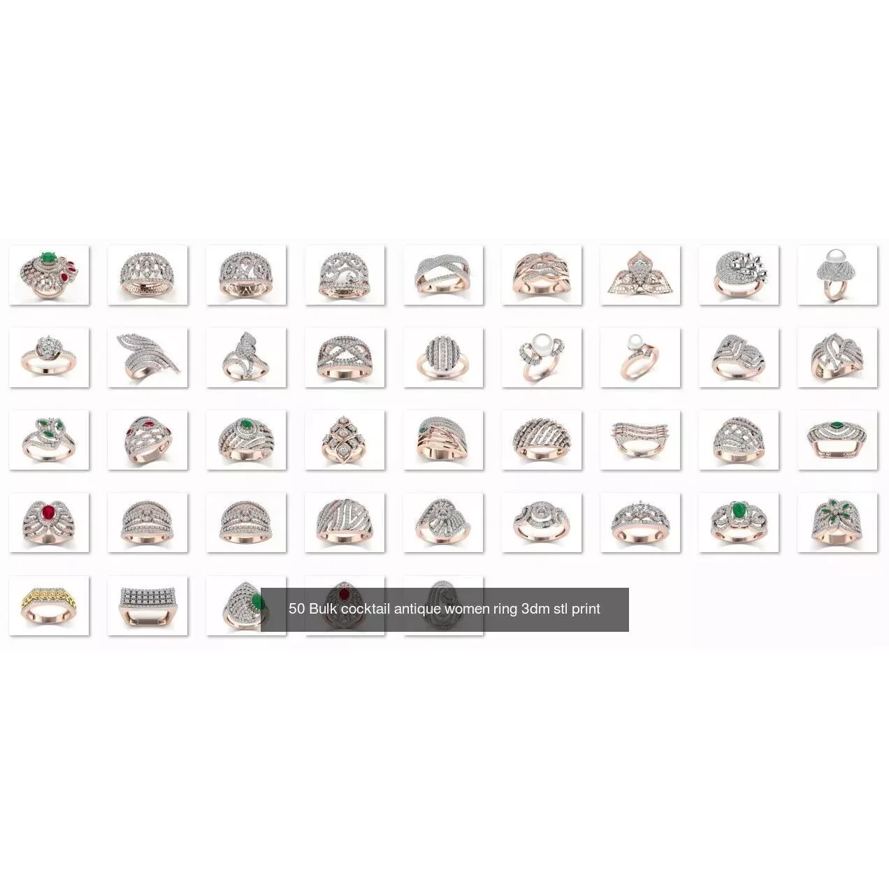 900 Cocktail High Jewelry Rings 3D Model Pack 2