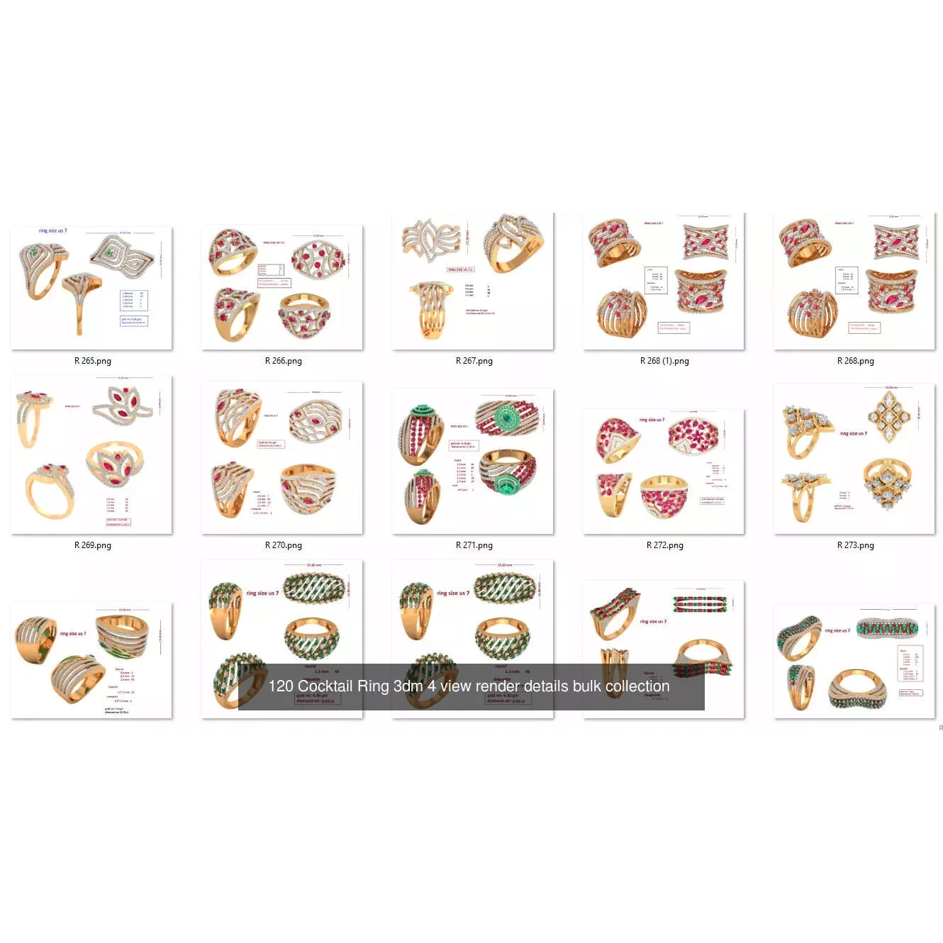 900 Cocktail High Jewelry Rings 3D Model Pack 3