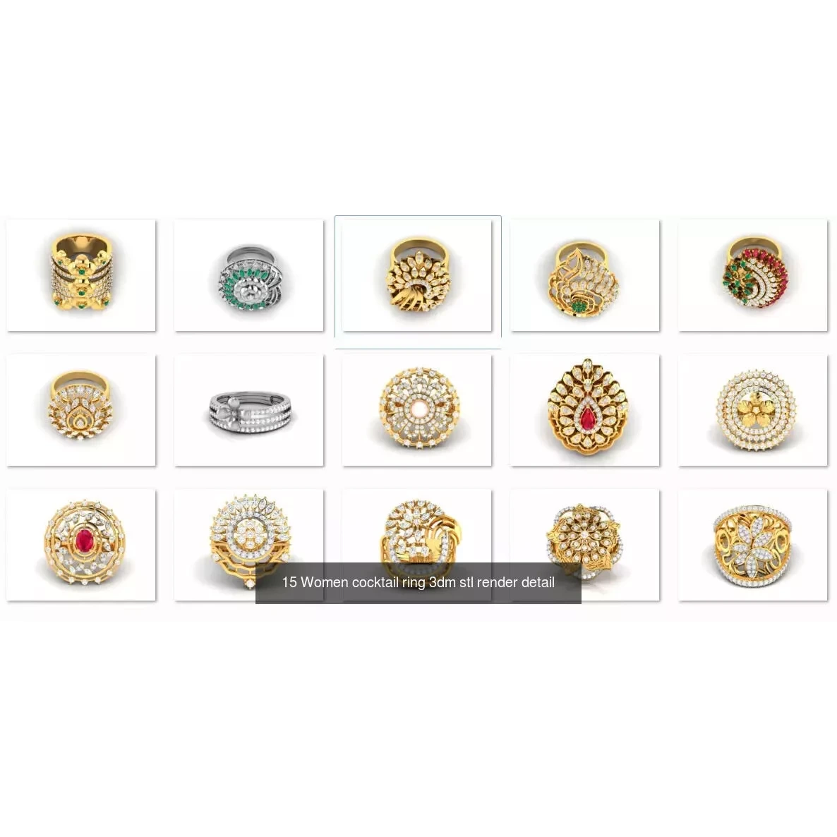 900 Cocktail High Jewelry Rings 3D Model Pack 7