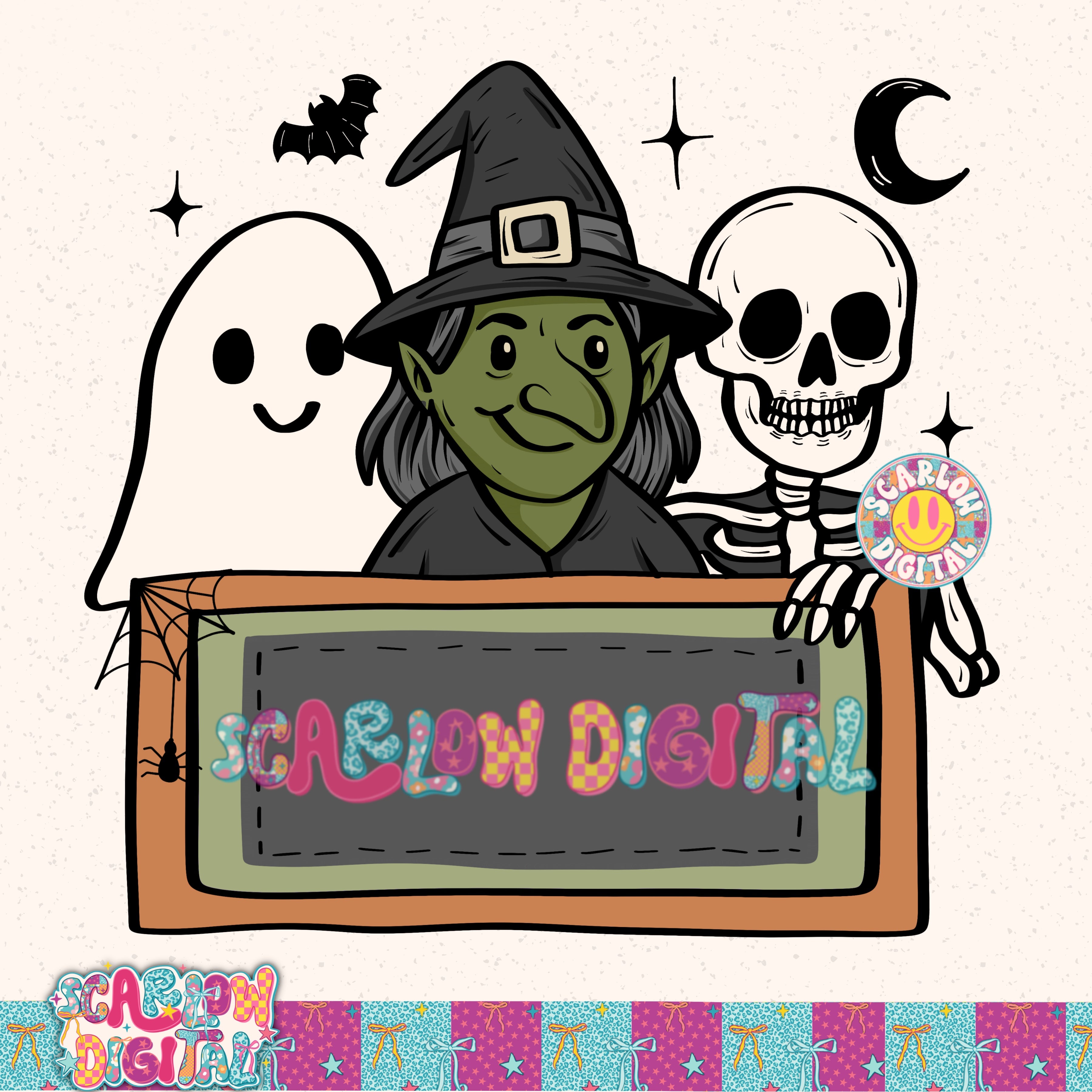 Add Your Own Name Ghost Witch and Skeleton PNG Digital Design 2