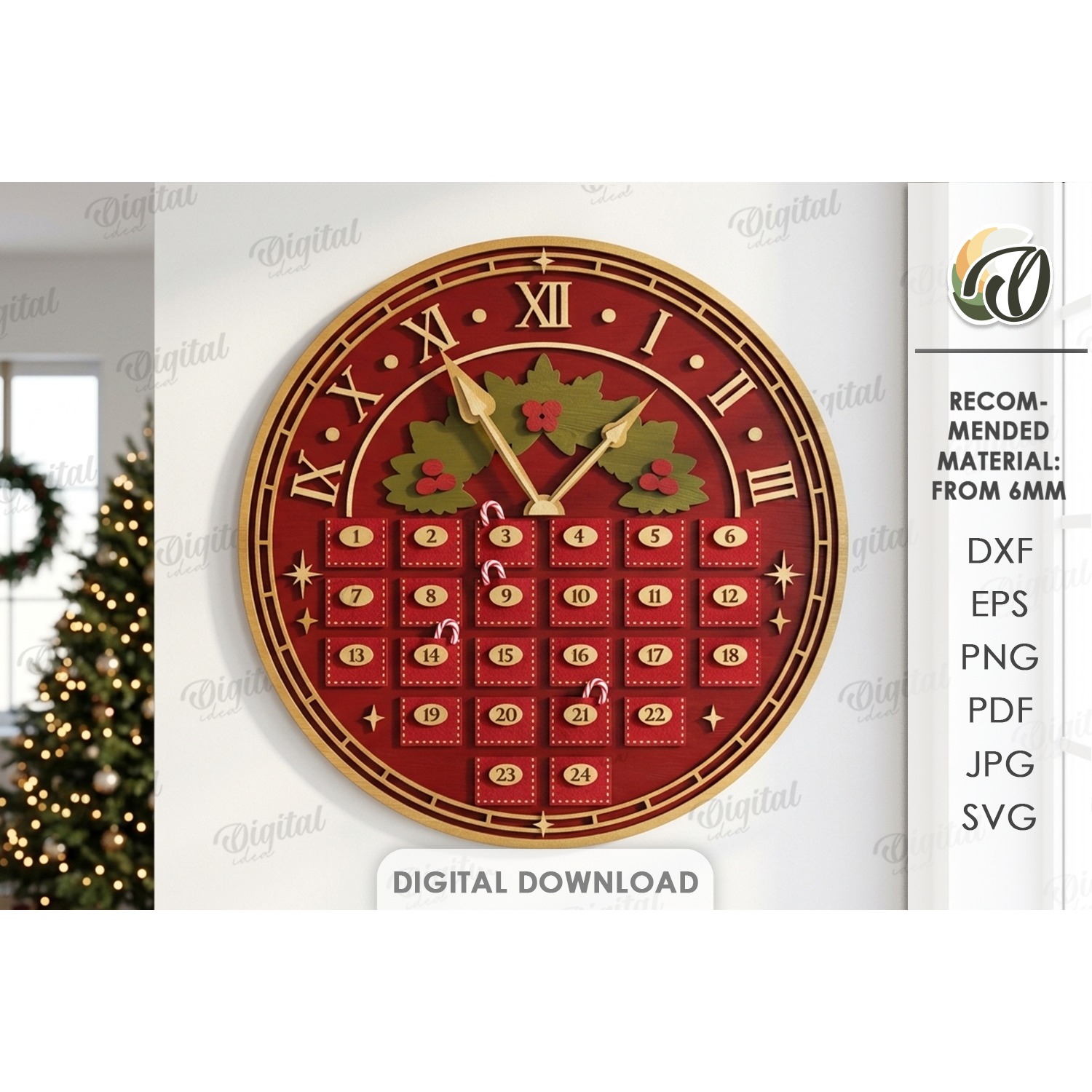 Advent Calendar Base Laser Cut. Christmas Countdown SVG (3)