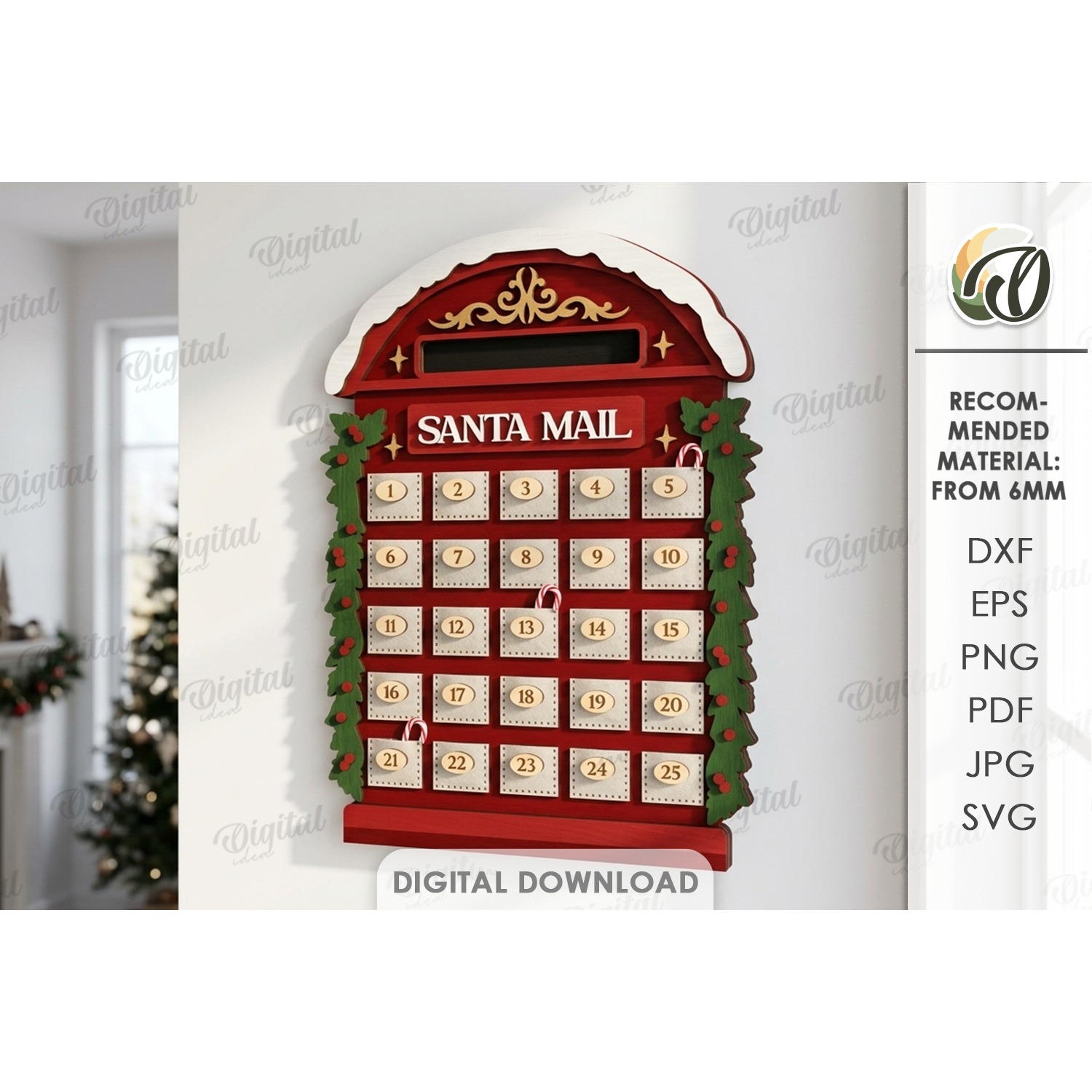 Advent Calendar Base Laser Cut. Christmas Countdown SVG (5)