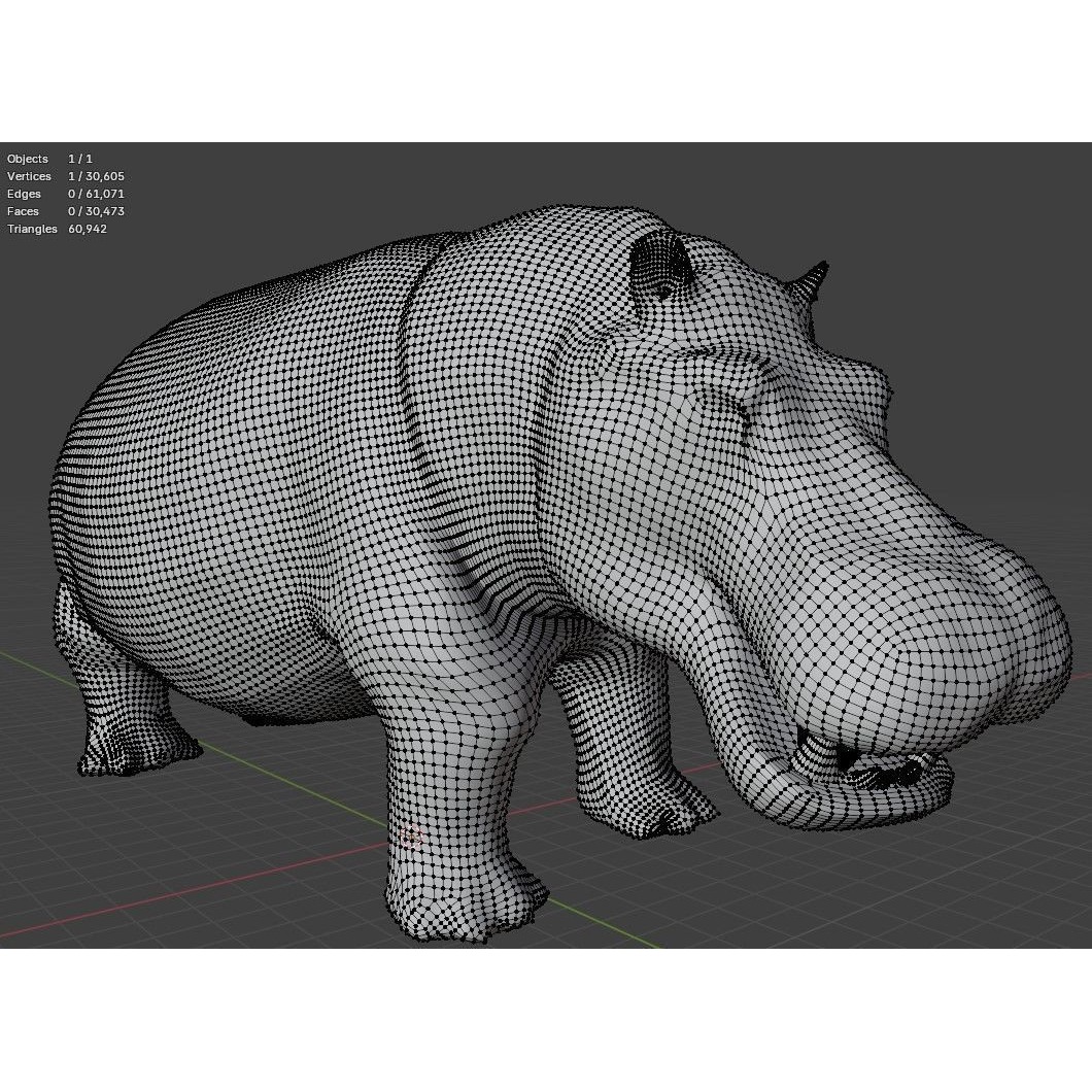 African Wildlife 3D Hippo Base Mesh Free low-poly 3D model 8