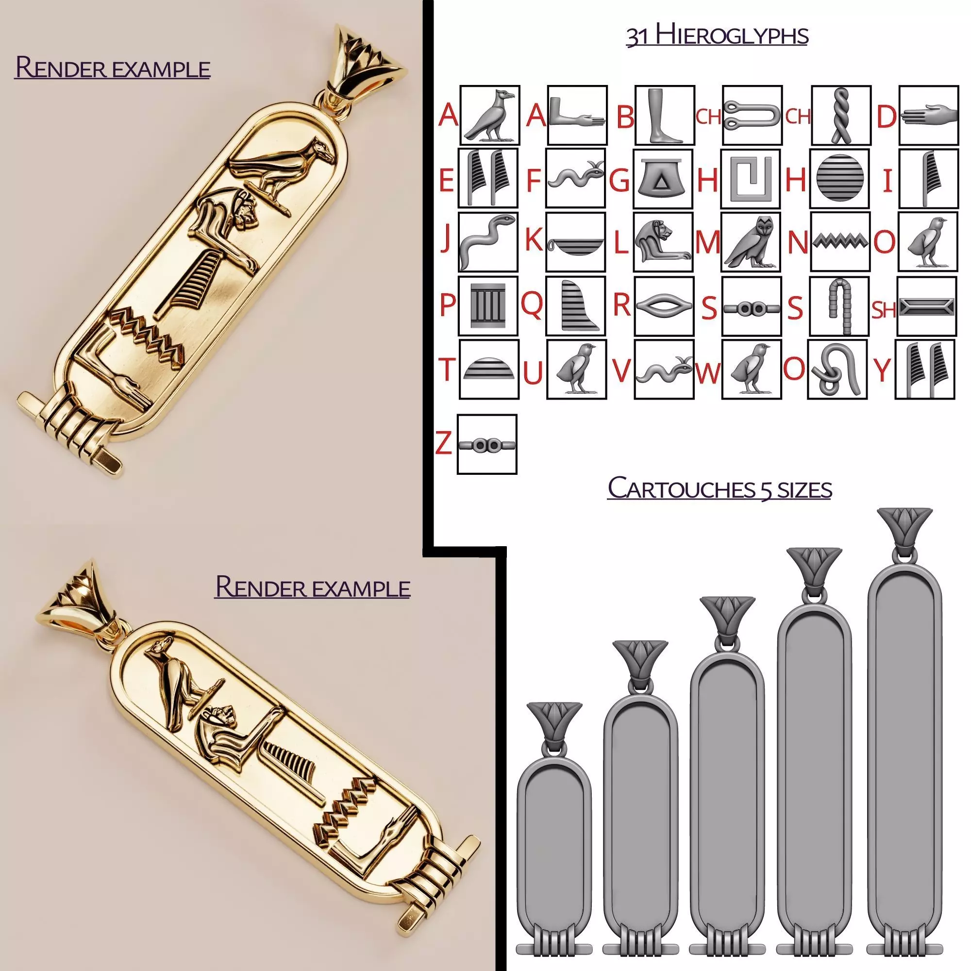 Ancient Egyptian hieroglyph Cartouche builder 3D print model