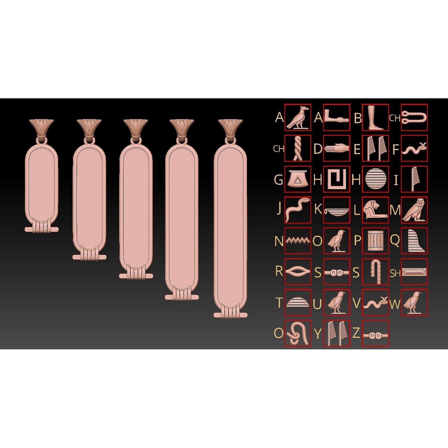 Ancient Egyptian hieroglyph Cartouche builder 3D print model 3