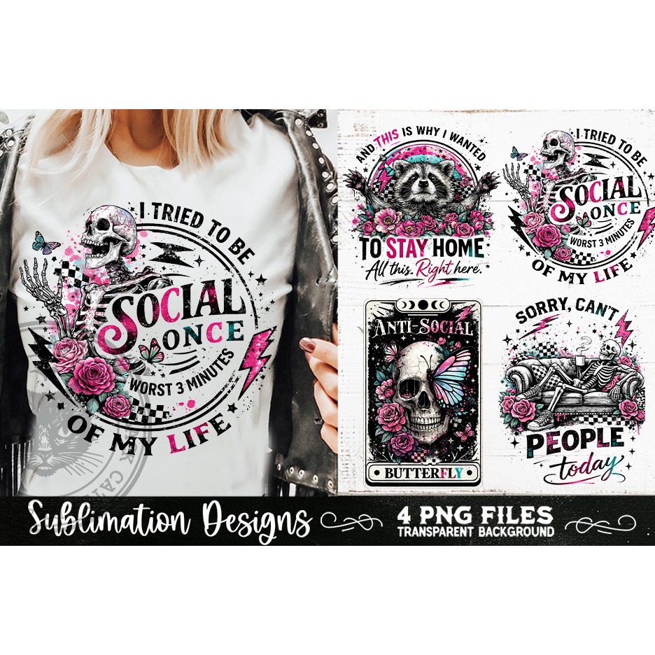 Antisocial Sarcastic PNG Funny Sublimation 4 Designs (2) 4