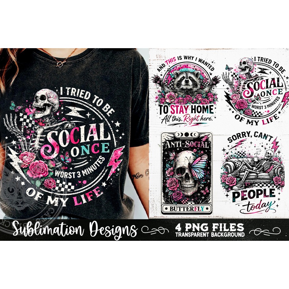 Antisocial Sarcastic PNG Funny Sublimation 4 Designs (2) 6