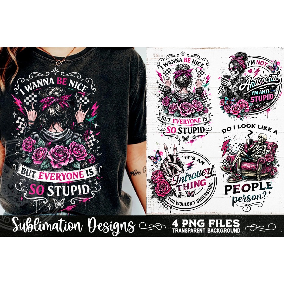 Antisocial Sarcastic PNG Funny Sublimation 4 Designs (4)