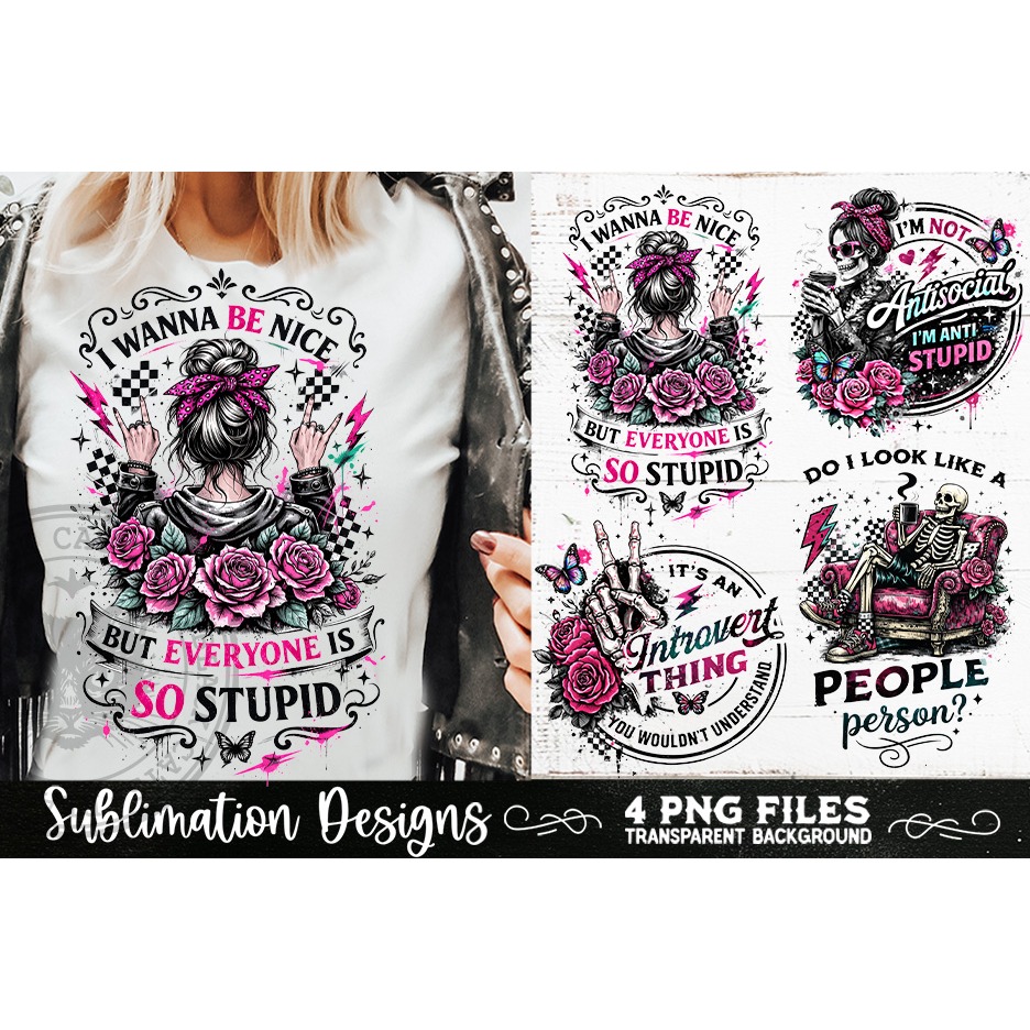 Antisocial Sarcastic PNG Funny Sublimation 4 Designs (4) 4