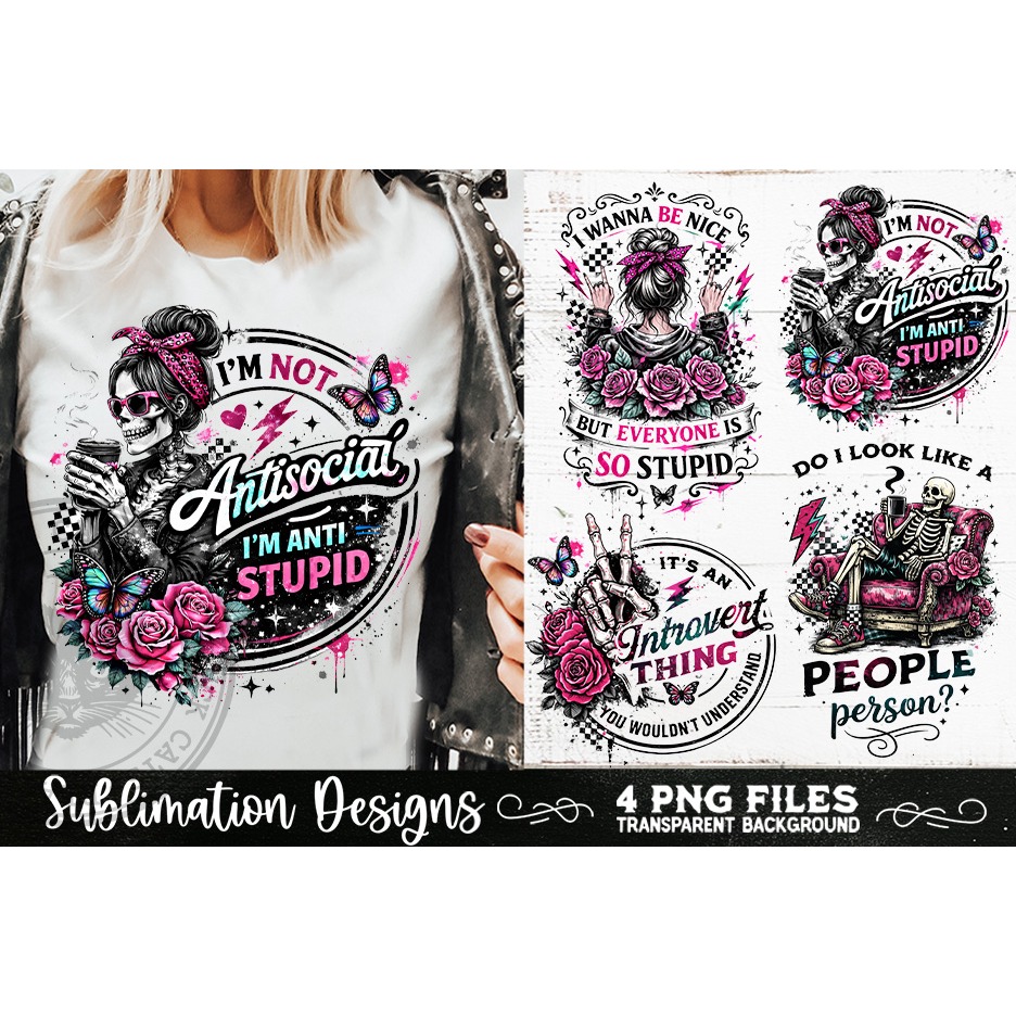 Antisocial Sarcastic PNG Funny Sublimation 4 Designs (4) 5