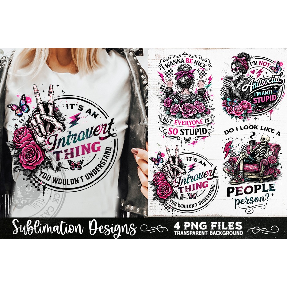 Antisocial Sarcastic PNG Funny Sublimation 4 Designs (4) 8