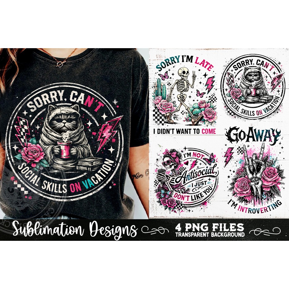 Antisocial Sarcastic PNG Funny Sublimation 4 Designs (5) 5