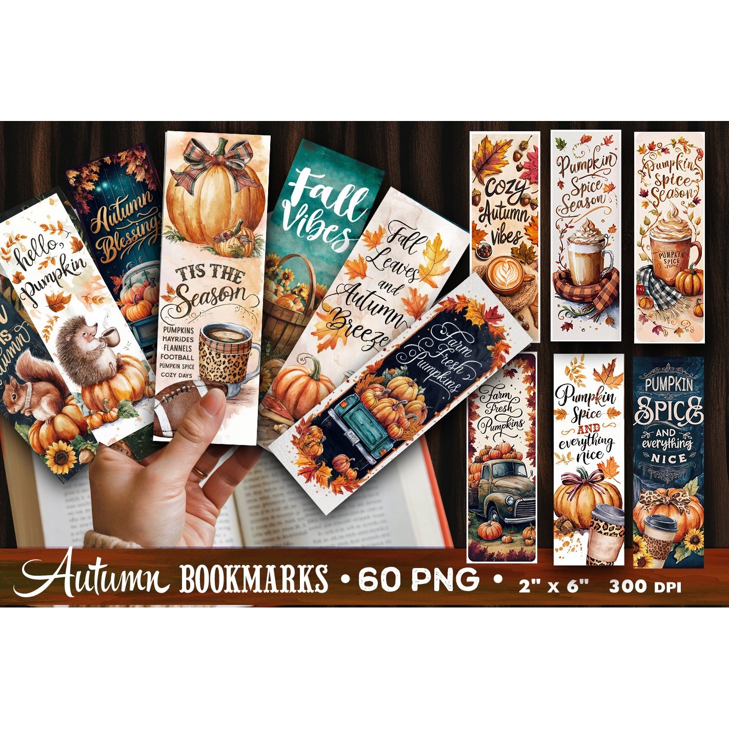 Autumn Bookmark Bundle 60 designs PNG