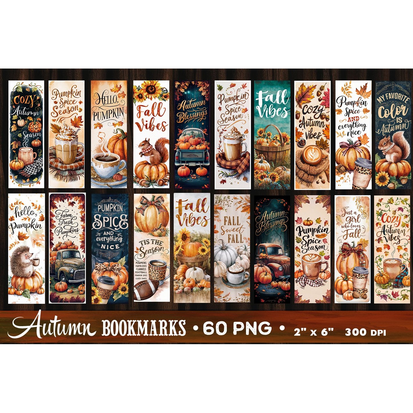 Autumn Bookmark Bundle 60 designs PNG 2
