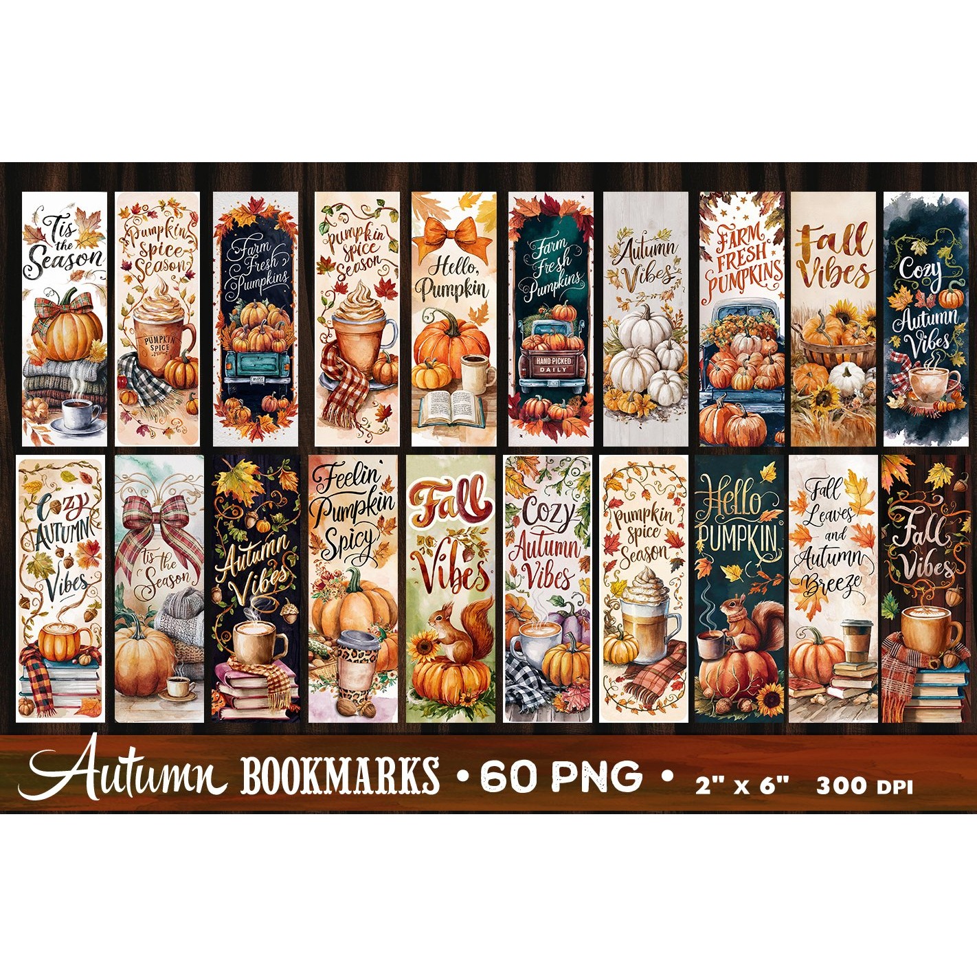 Autumn Bookmark Bundle 60 designs PNG 3