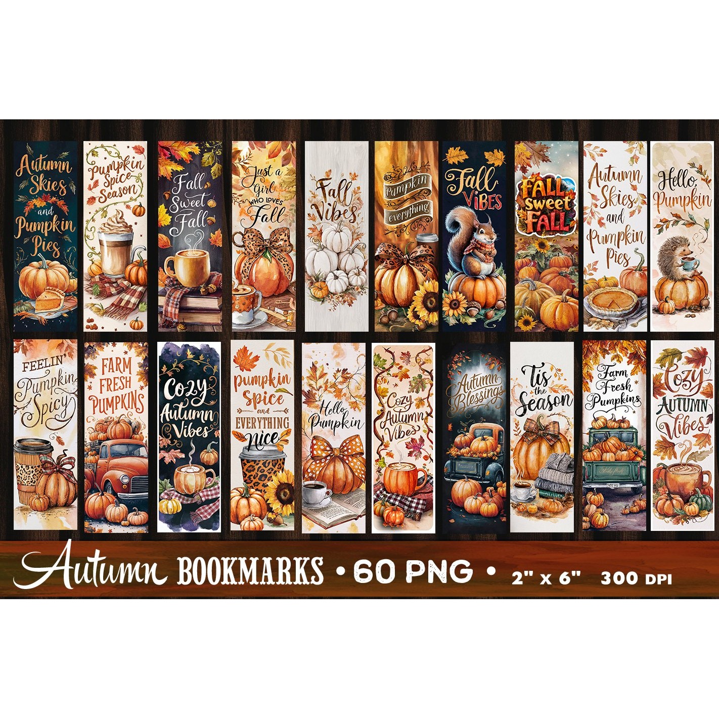 Autumn Bookmark Bundle 60 designs PNG 4