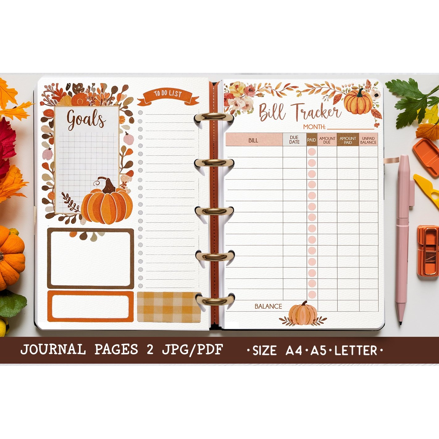 Autumn Bullet Journal Bill tracker, Daily planner