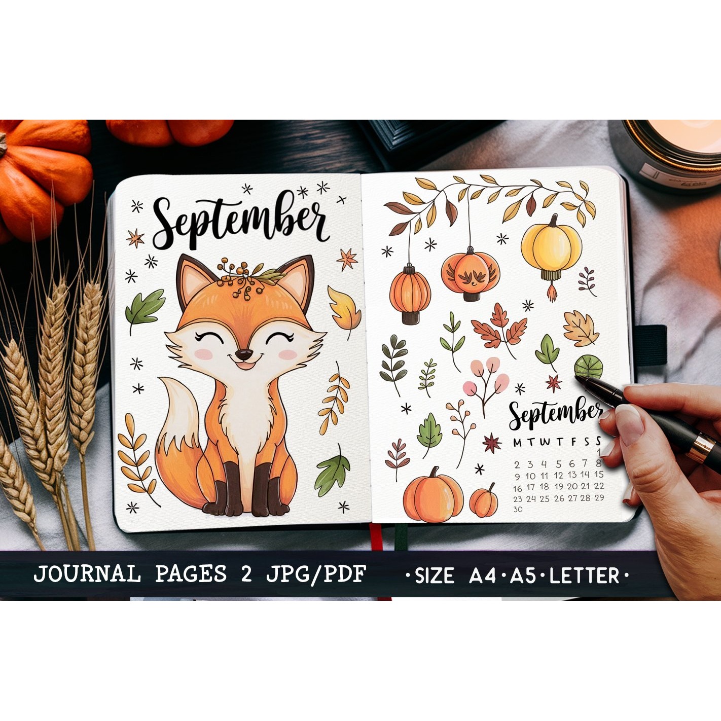 Autumn Monthly Calendar Agenda Printable Planner 2 Pages