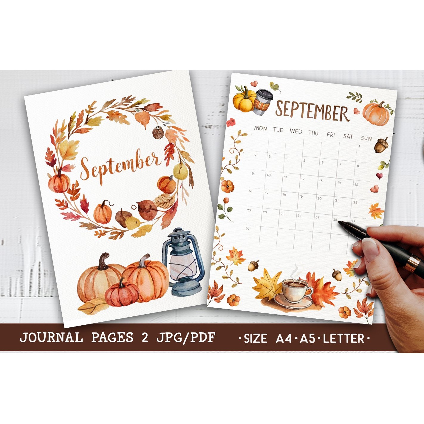 Autumn Monthly Calendar Agenda Printable Planner 2 Pages (2) 2