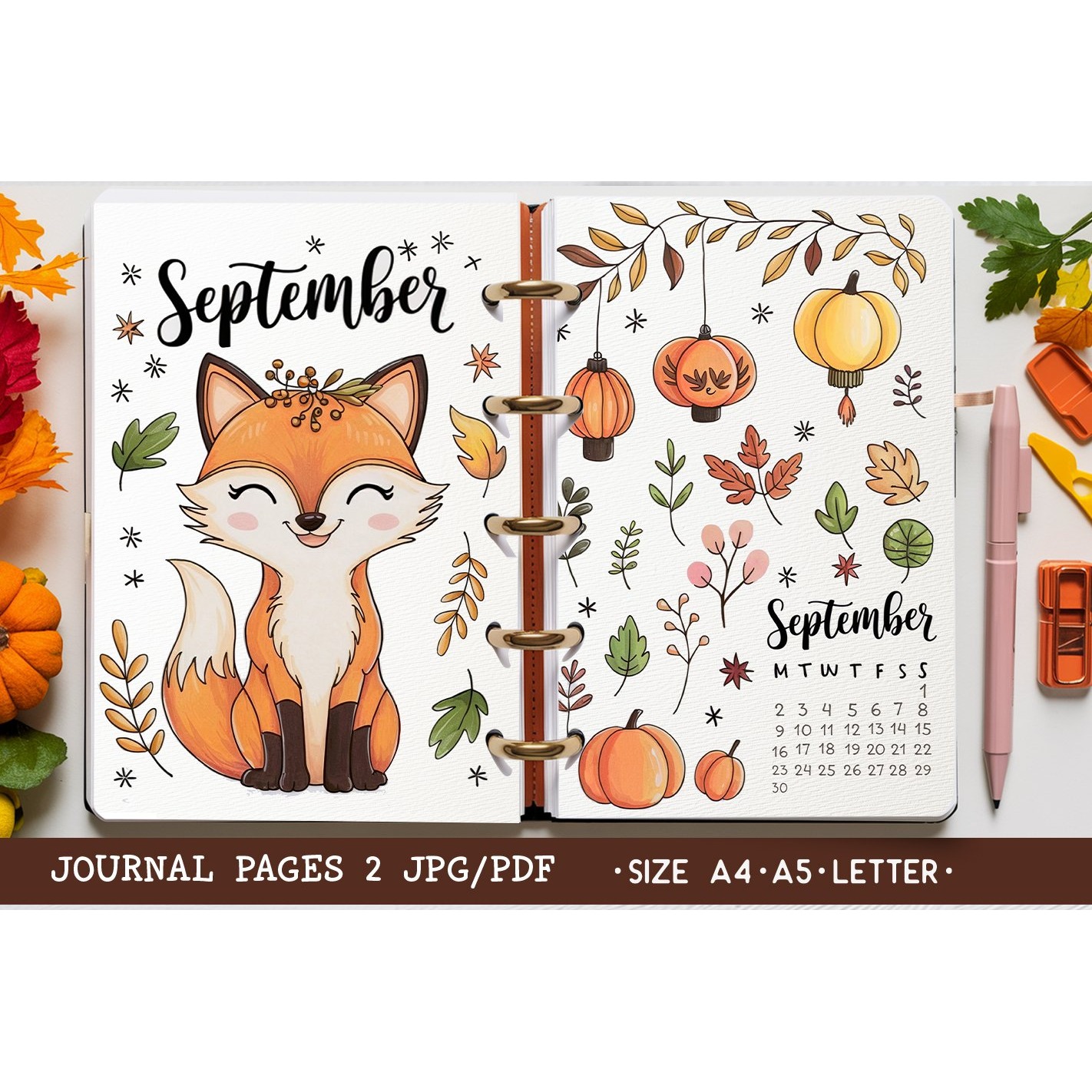 Autumn Monthly Calendar Agenda Printable Planner 2 Pages 3