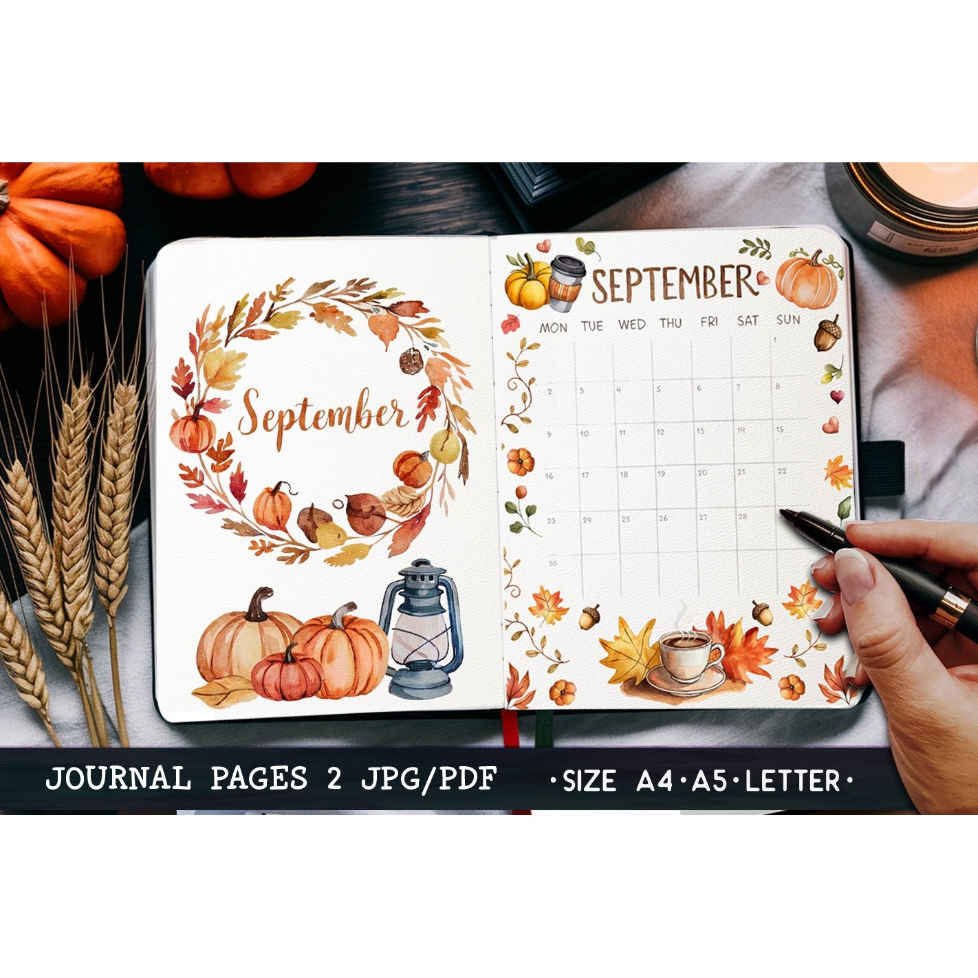 Autumn Monthly Calendar Agenda Printable Planner 2 Pages (2) 3