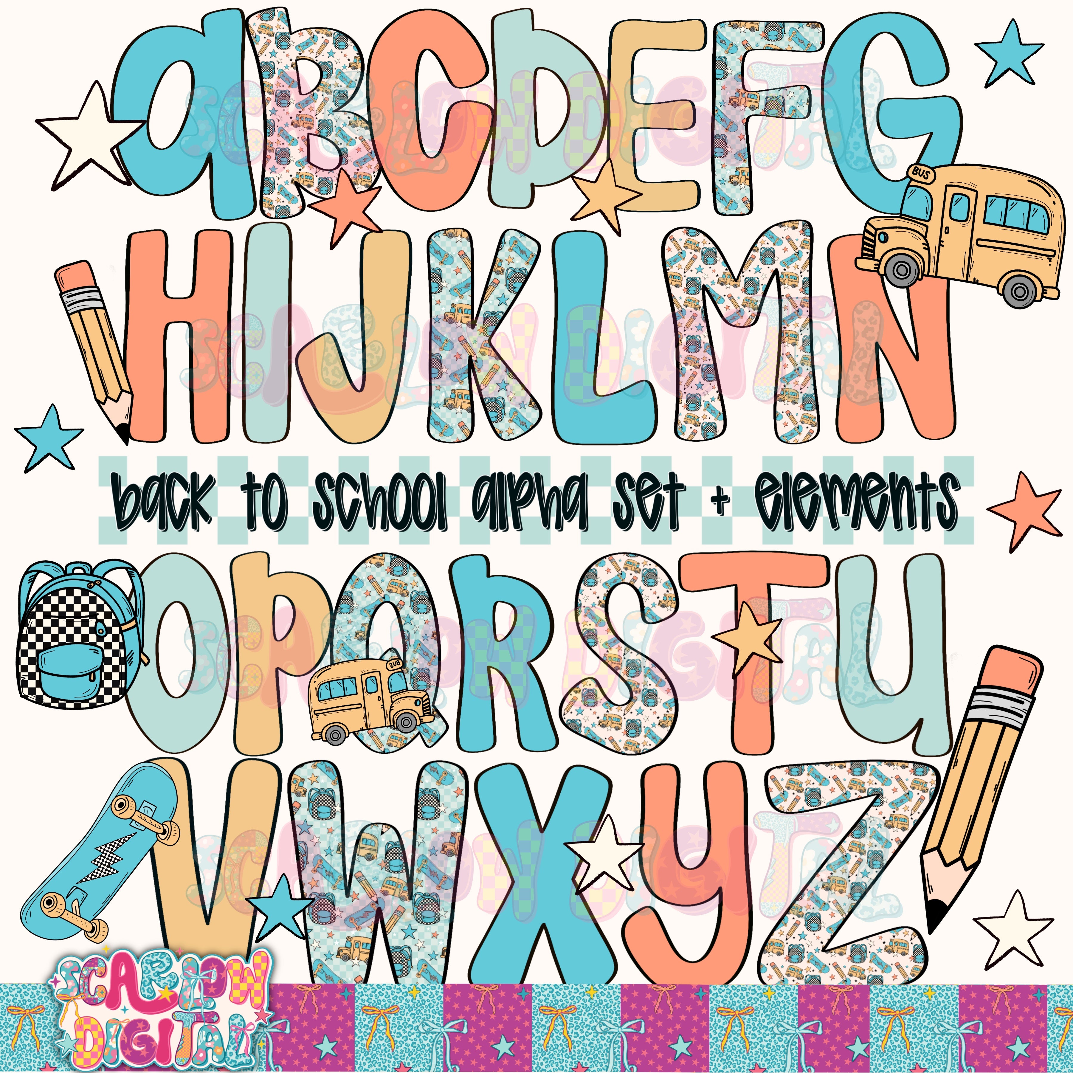 Back to School Alphabet Set Digital Design