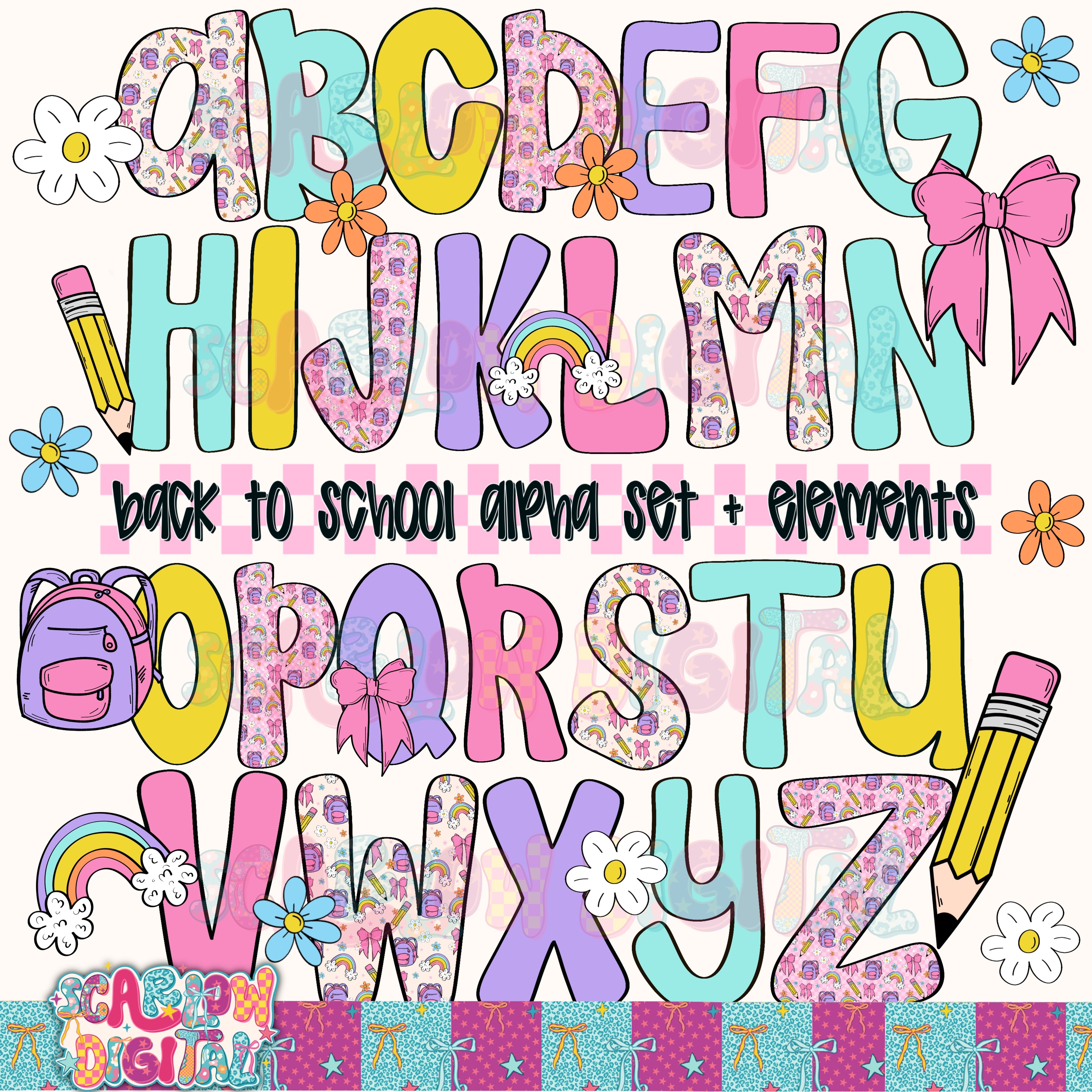Back to School Alphabet Set Digital Design