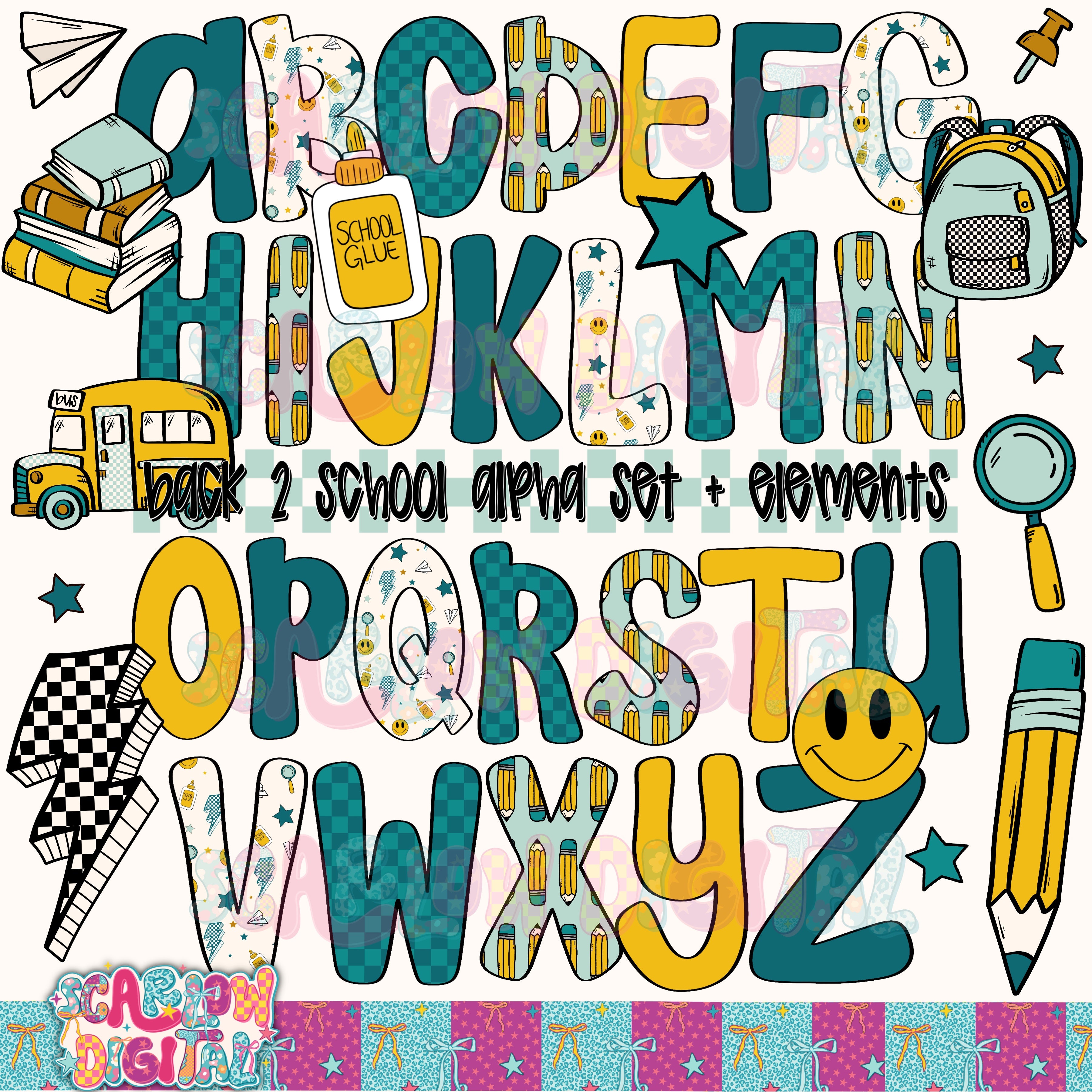 Boy Back to School Alphabet Set Digital Design