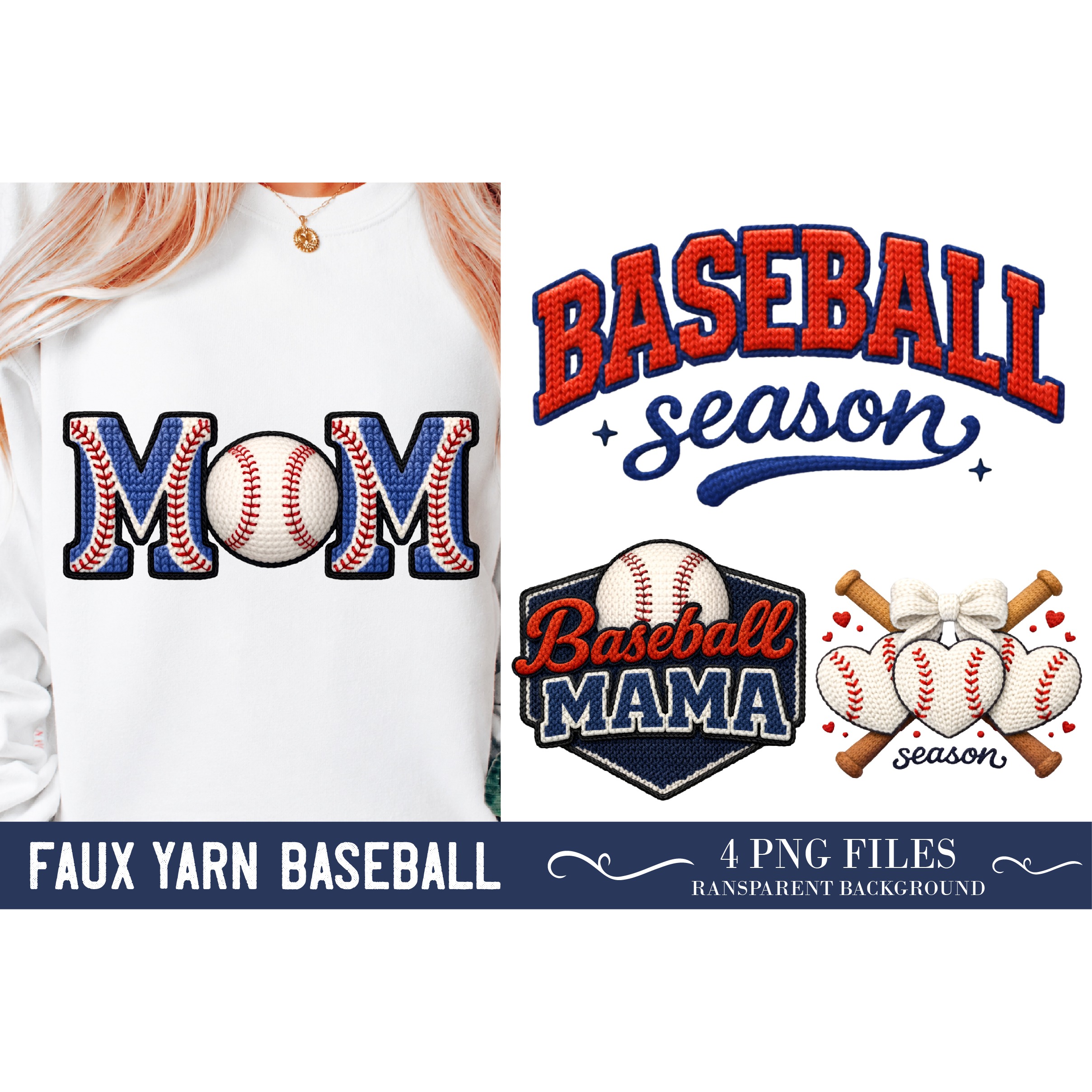 Baseball PNG, Faux Yarn Baseball PNG, Baseball Mama PNG,