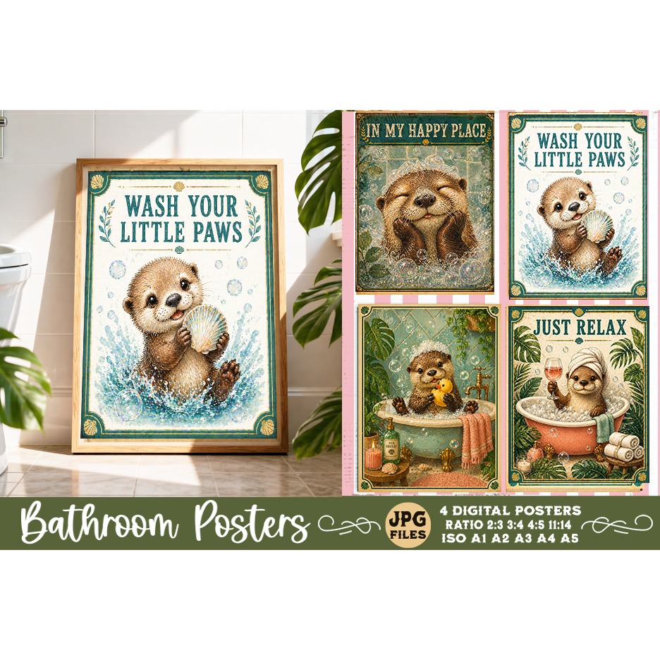Bathroom funny animals posters, Retro 4 Posters JPG Bathroom (4)