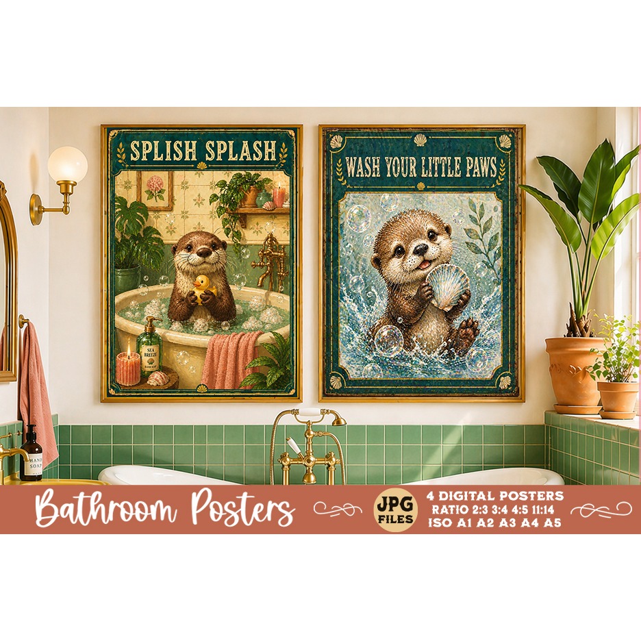 Bathroom funny animals posters, Retro 4 Posters JPG Bathroom 2